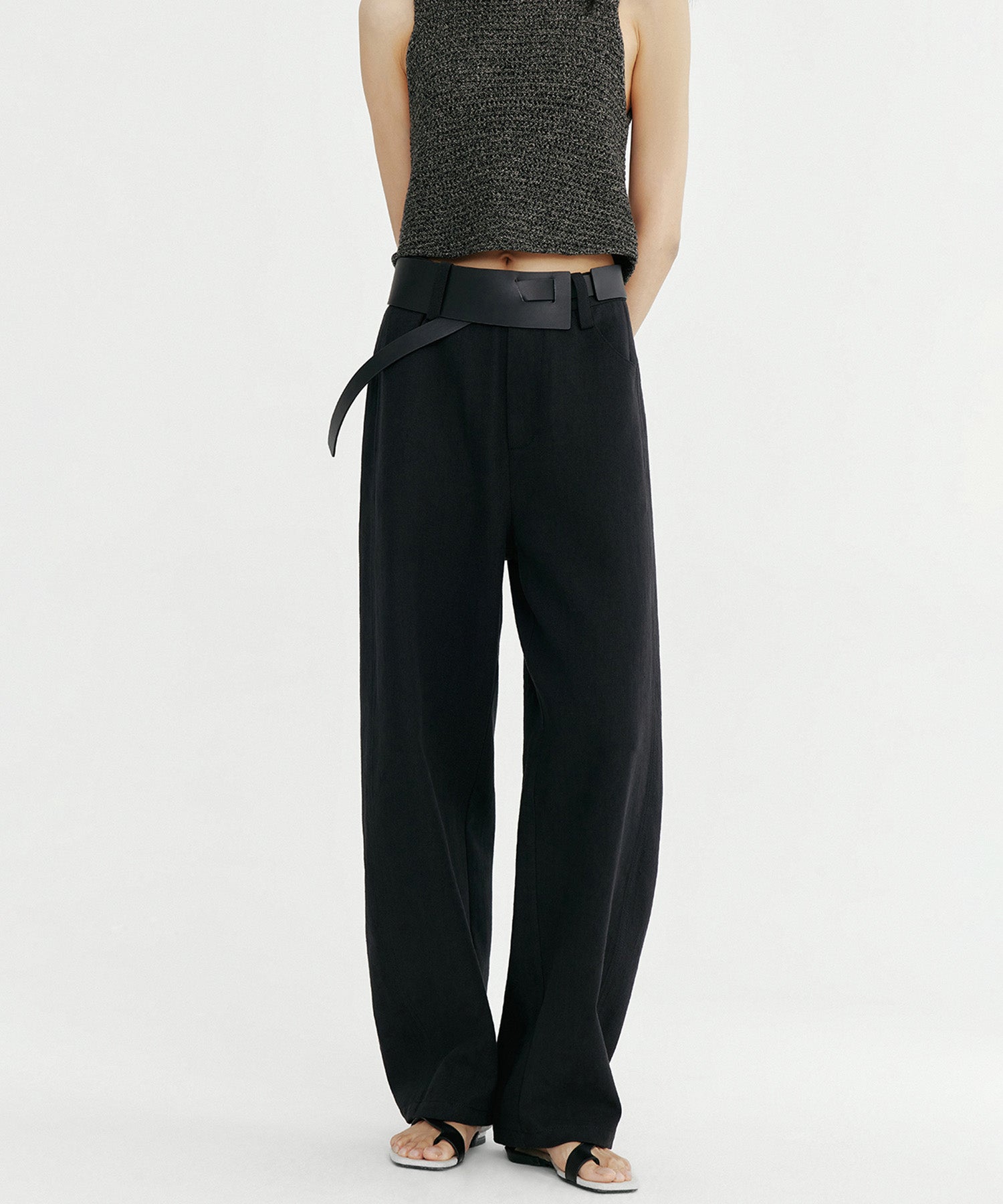 リネンブレンド バレルパンツ