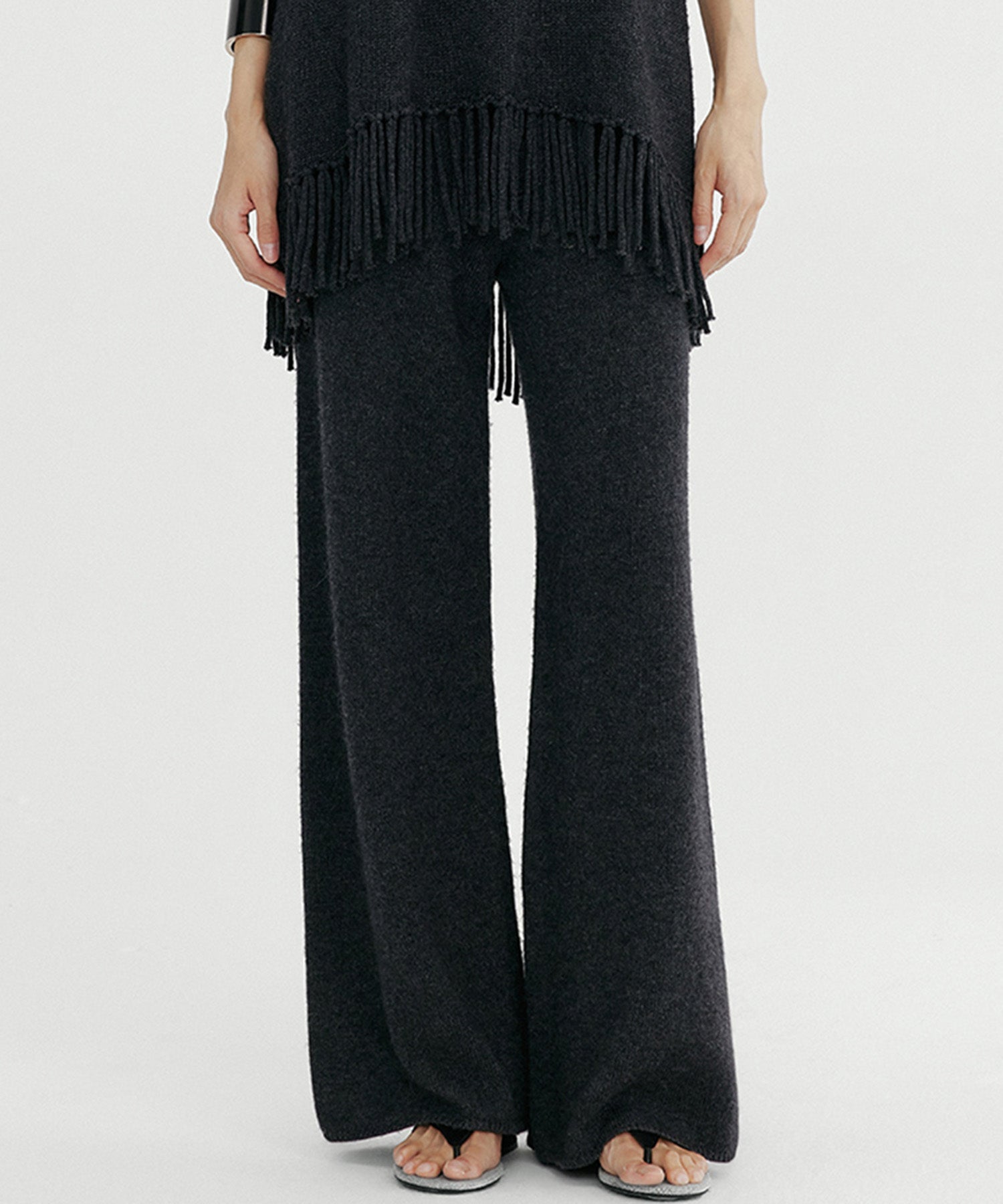 ウールブレンド ワイドニットパンツ