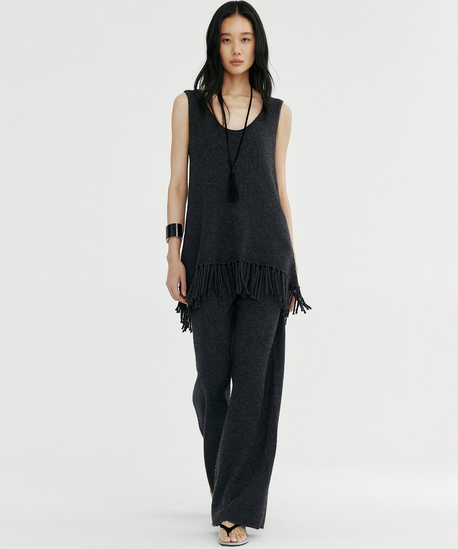 ウールブレンド ワイドニットパンツ