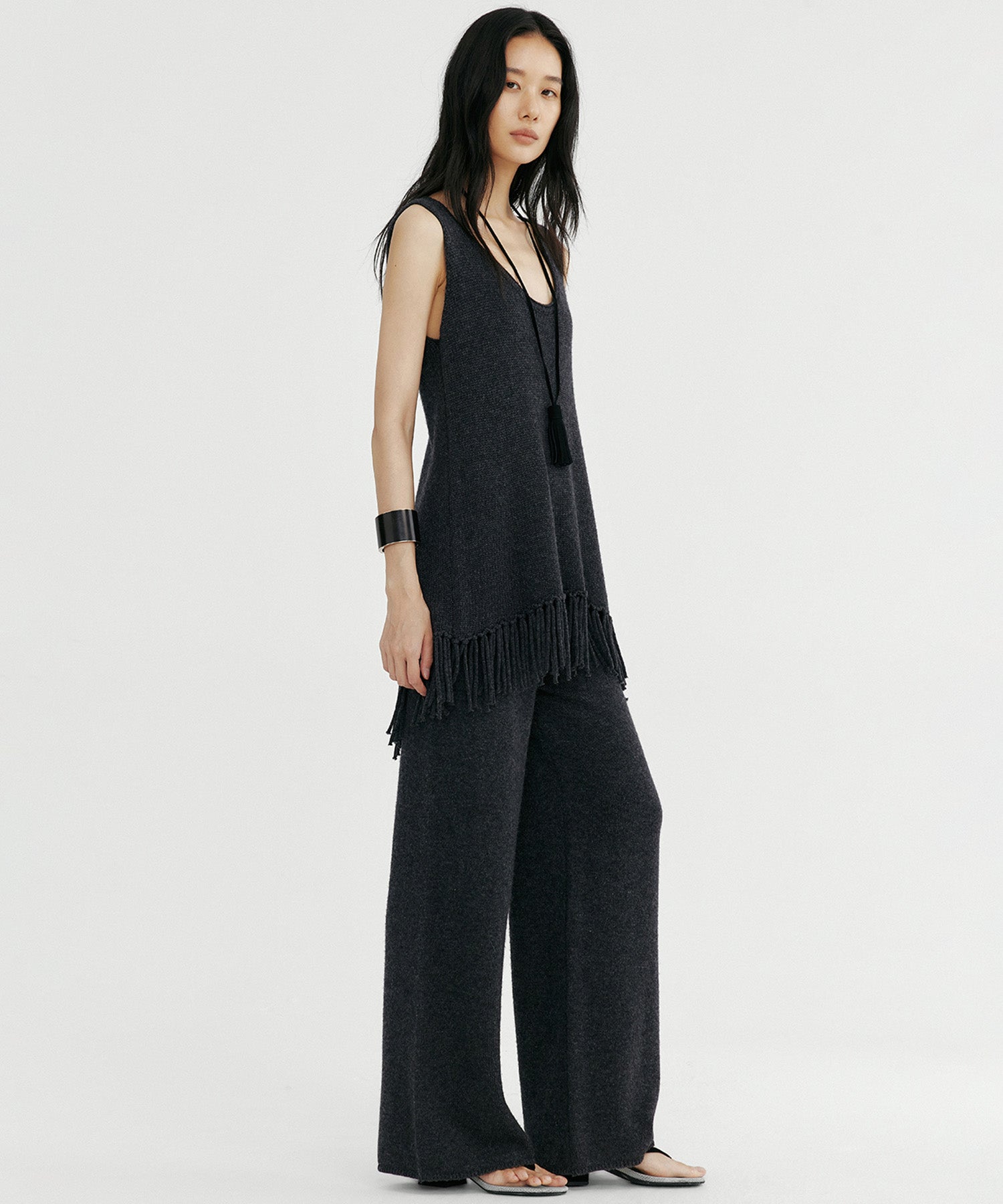 ウールブレンド ワイドニットパンツ