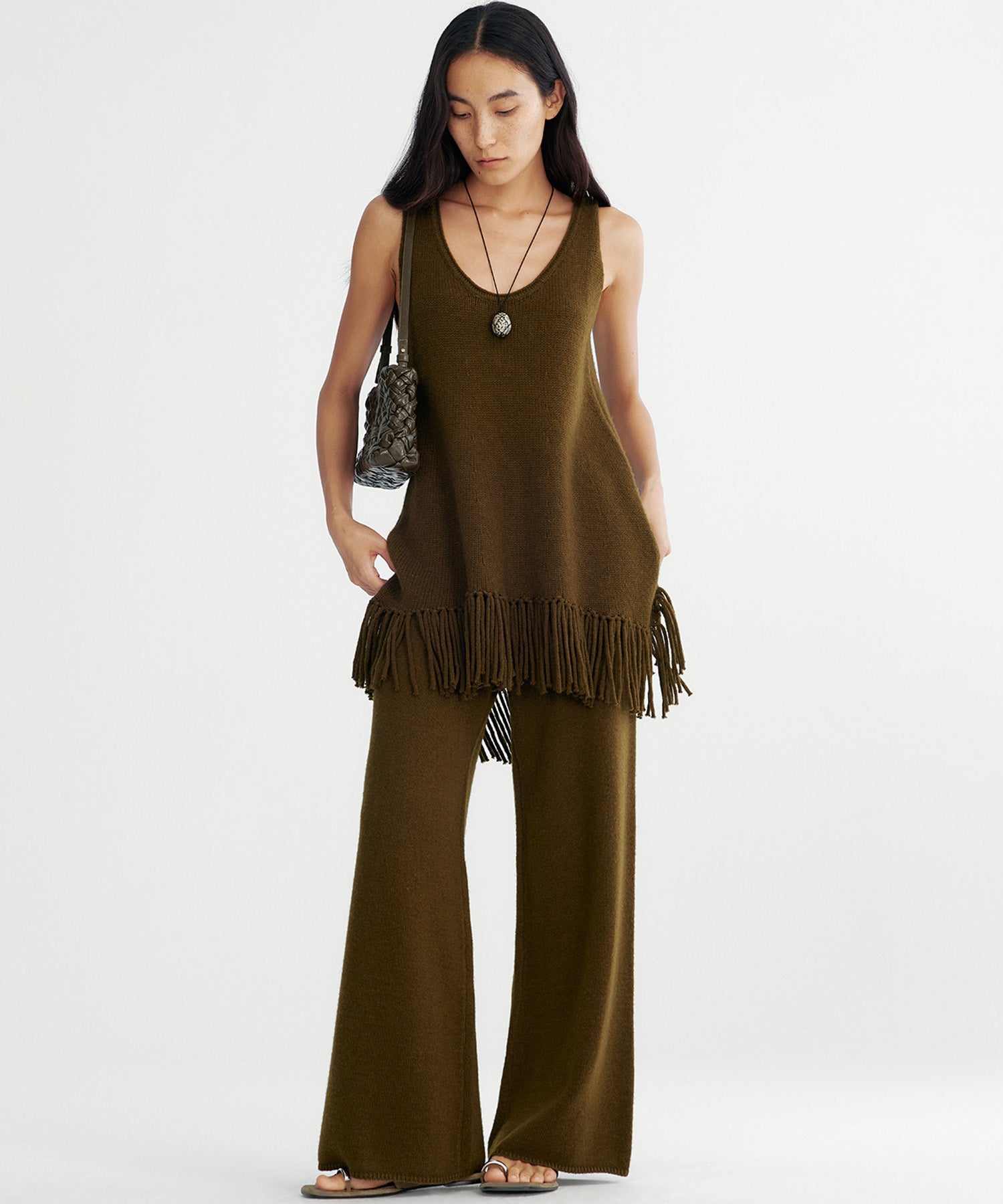 ウールブレンド ワイドニットパンツ