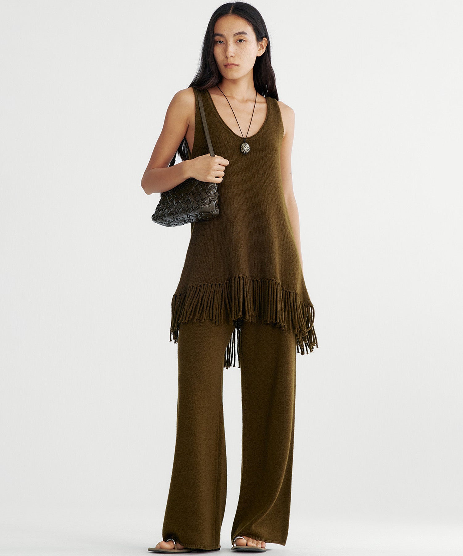 ウールブレンド ワイドニットパンツ