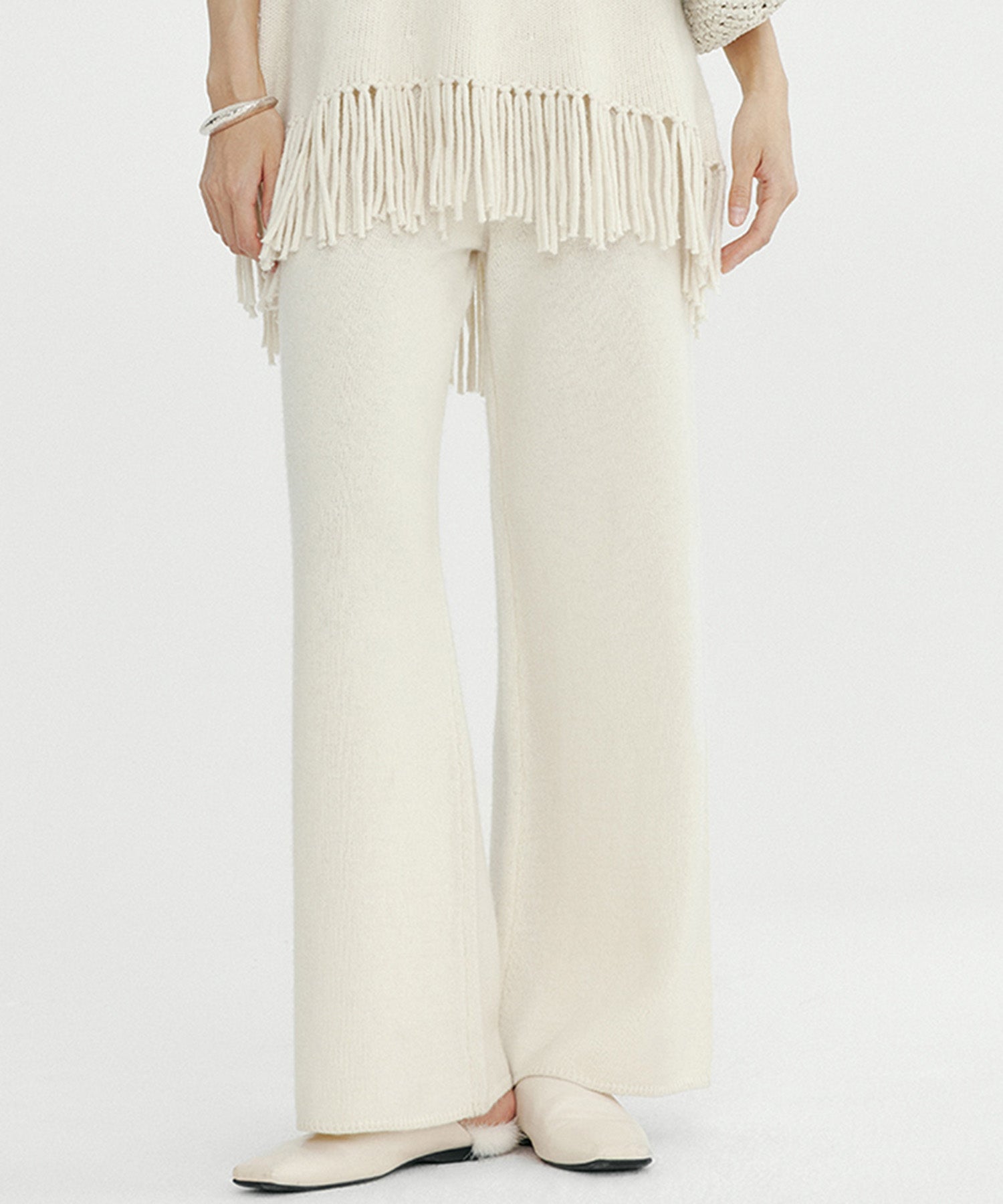 ウールブレンド ワイドニットパンツ