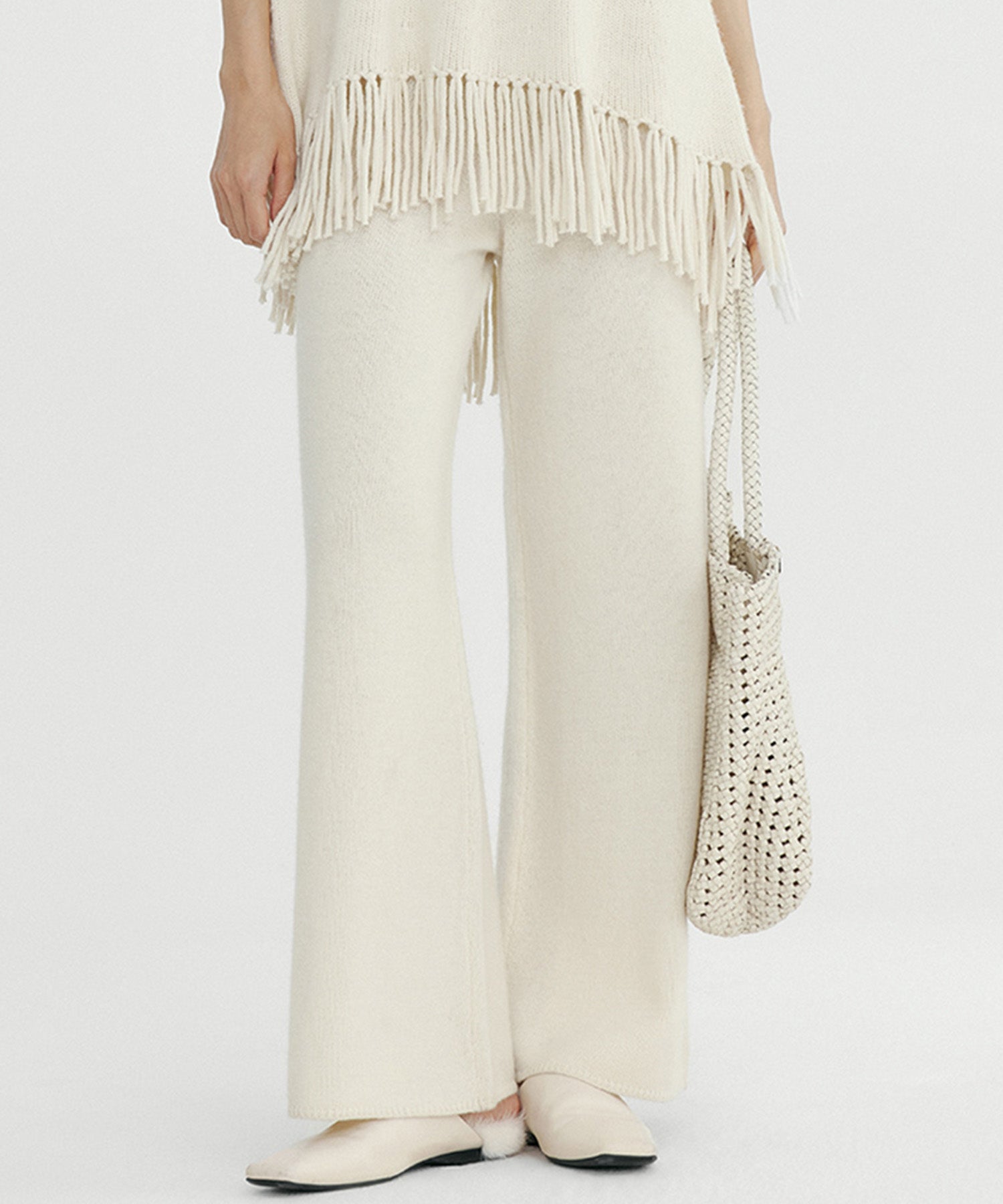 ウールブレンド ワイドニットパンツ