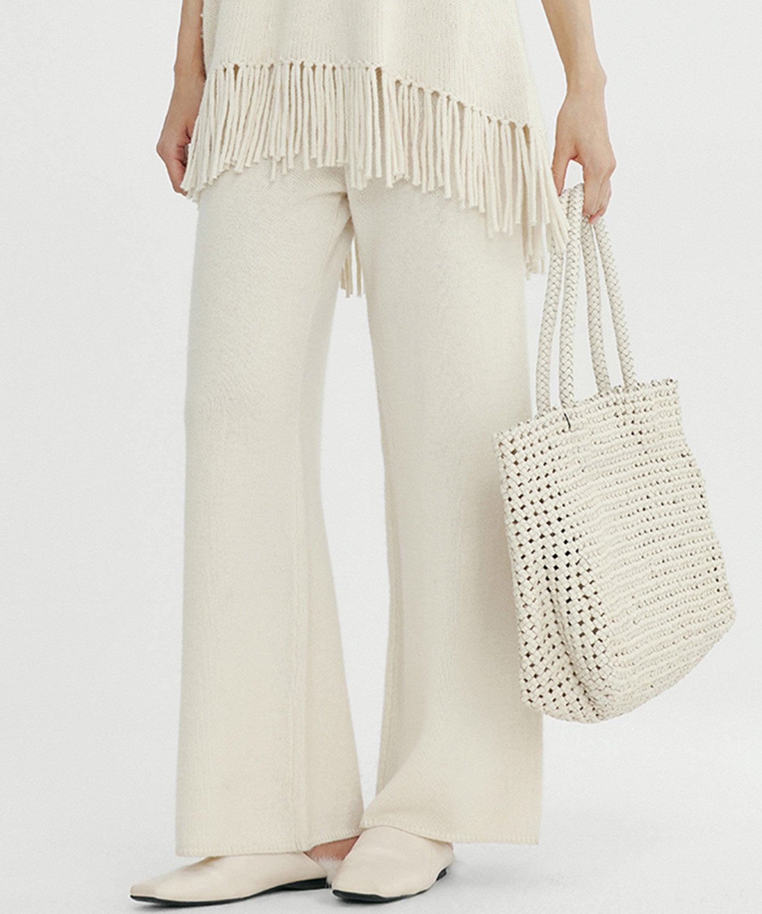 ウールブレンド ワイドニットパンツ