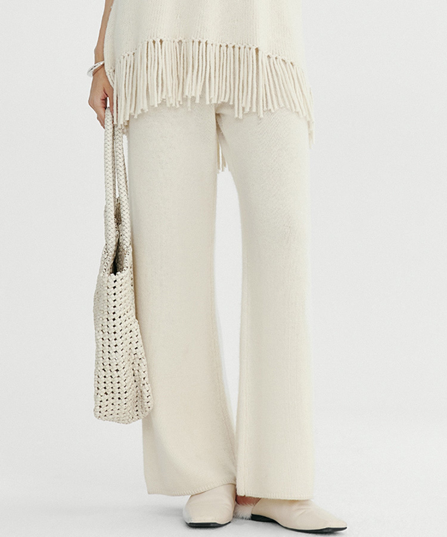 ウールブレンド ワイドニットパンツ