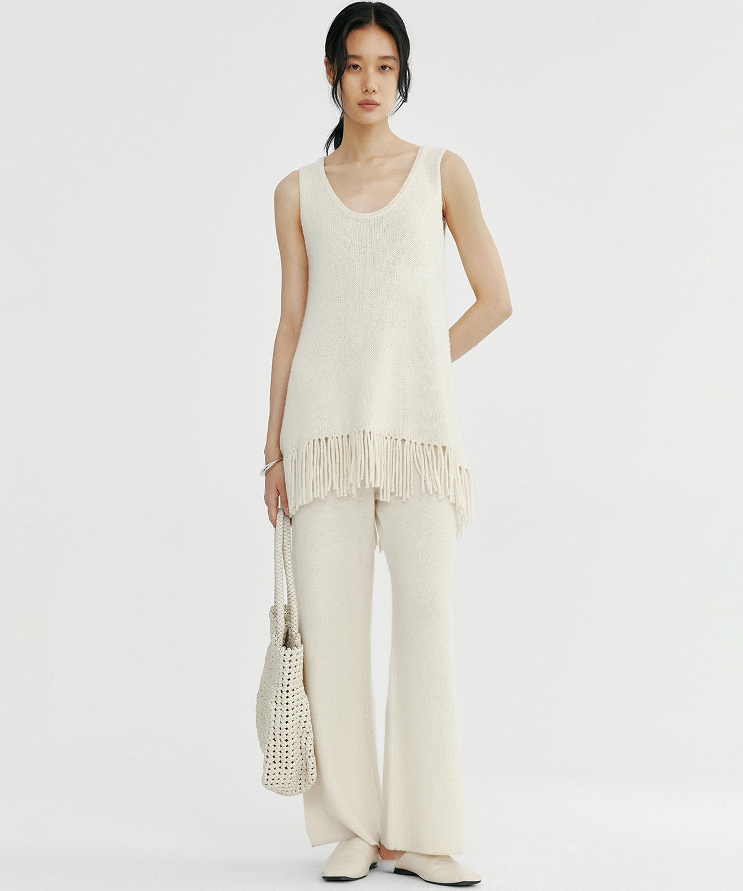 ウールブレンド ワイドニットパンツ