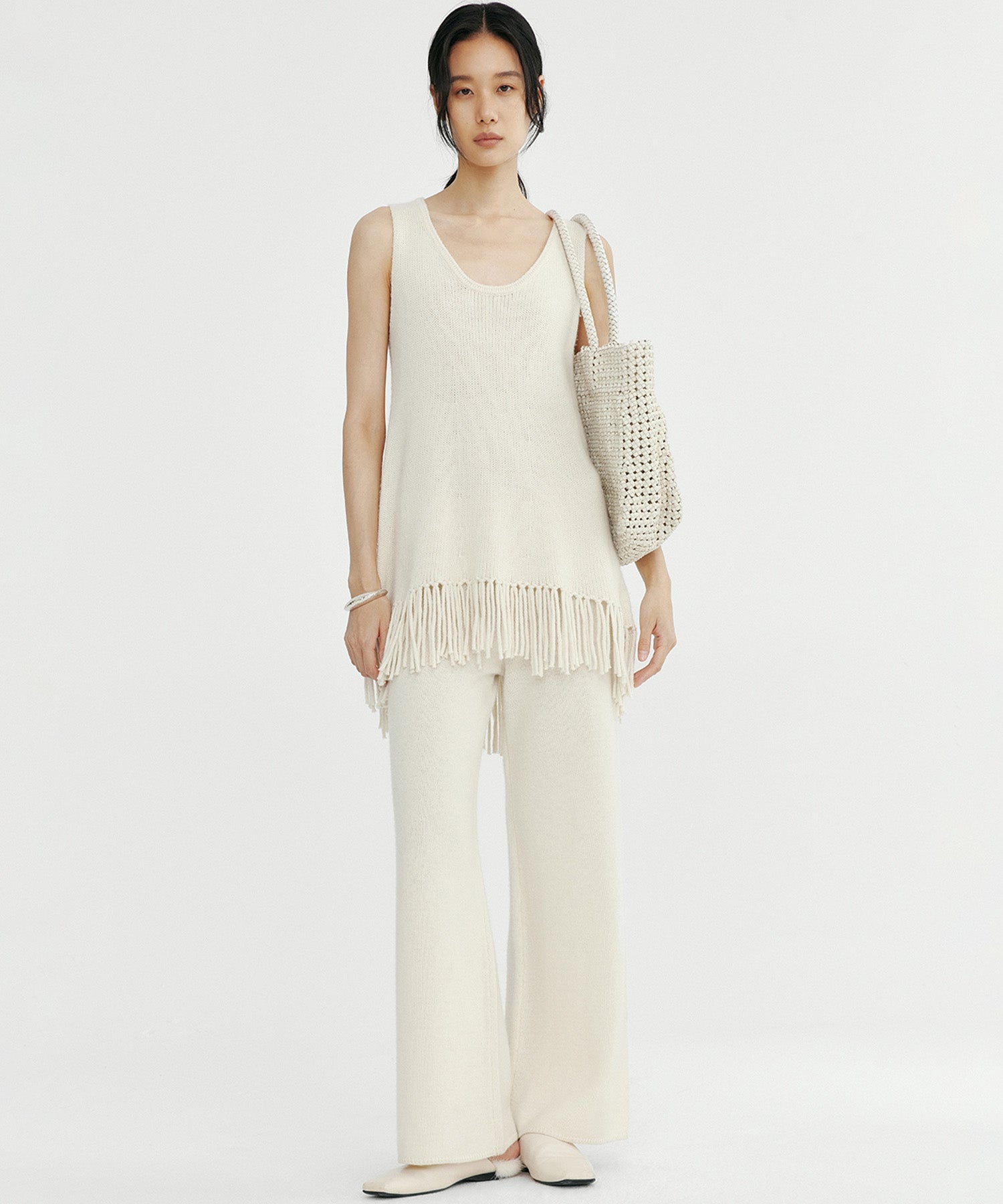 ウールブレンド ワイドニットパンツ