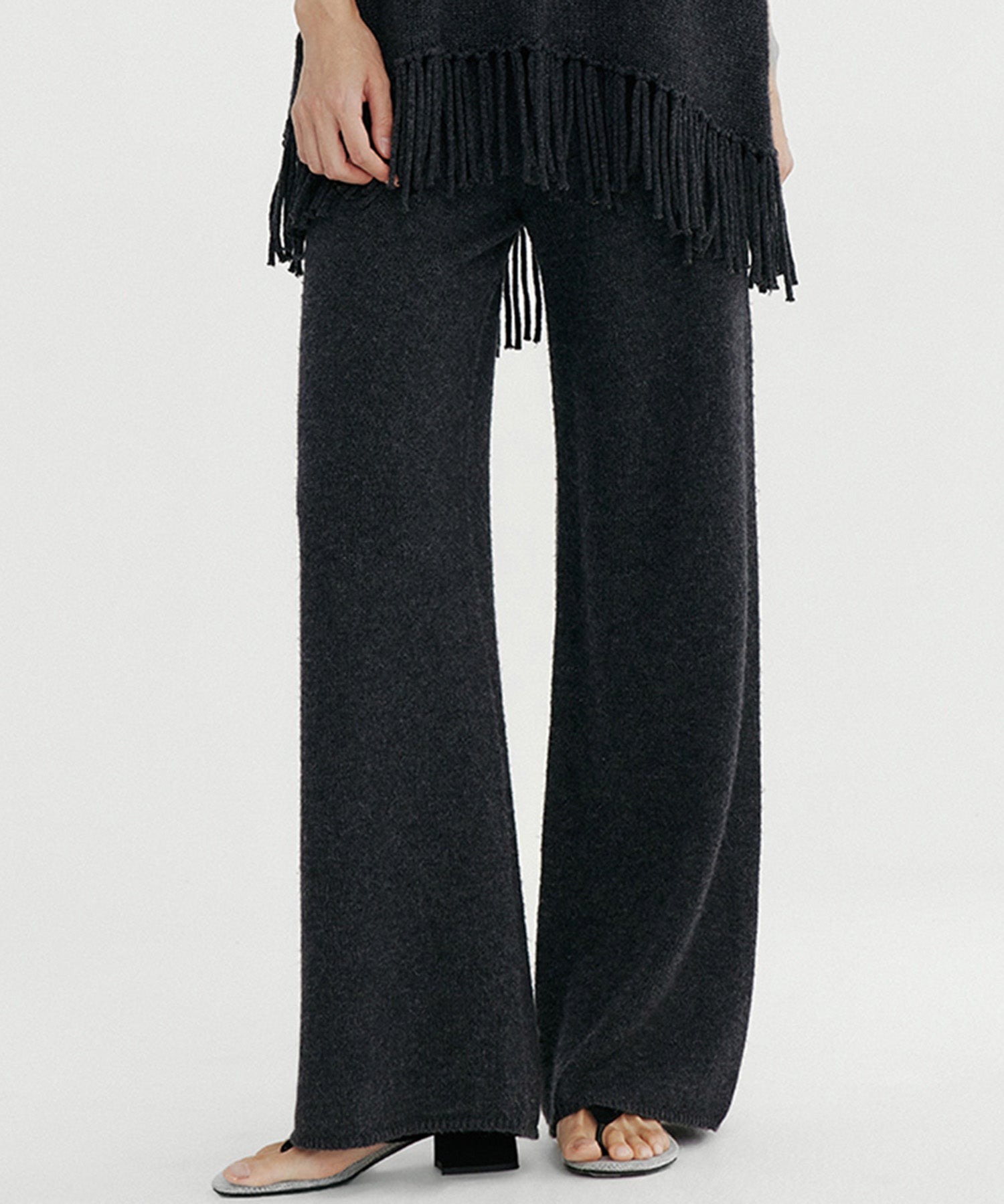 ウールブレンド ワイドニットパンツ