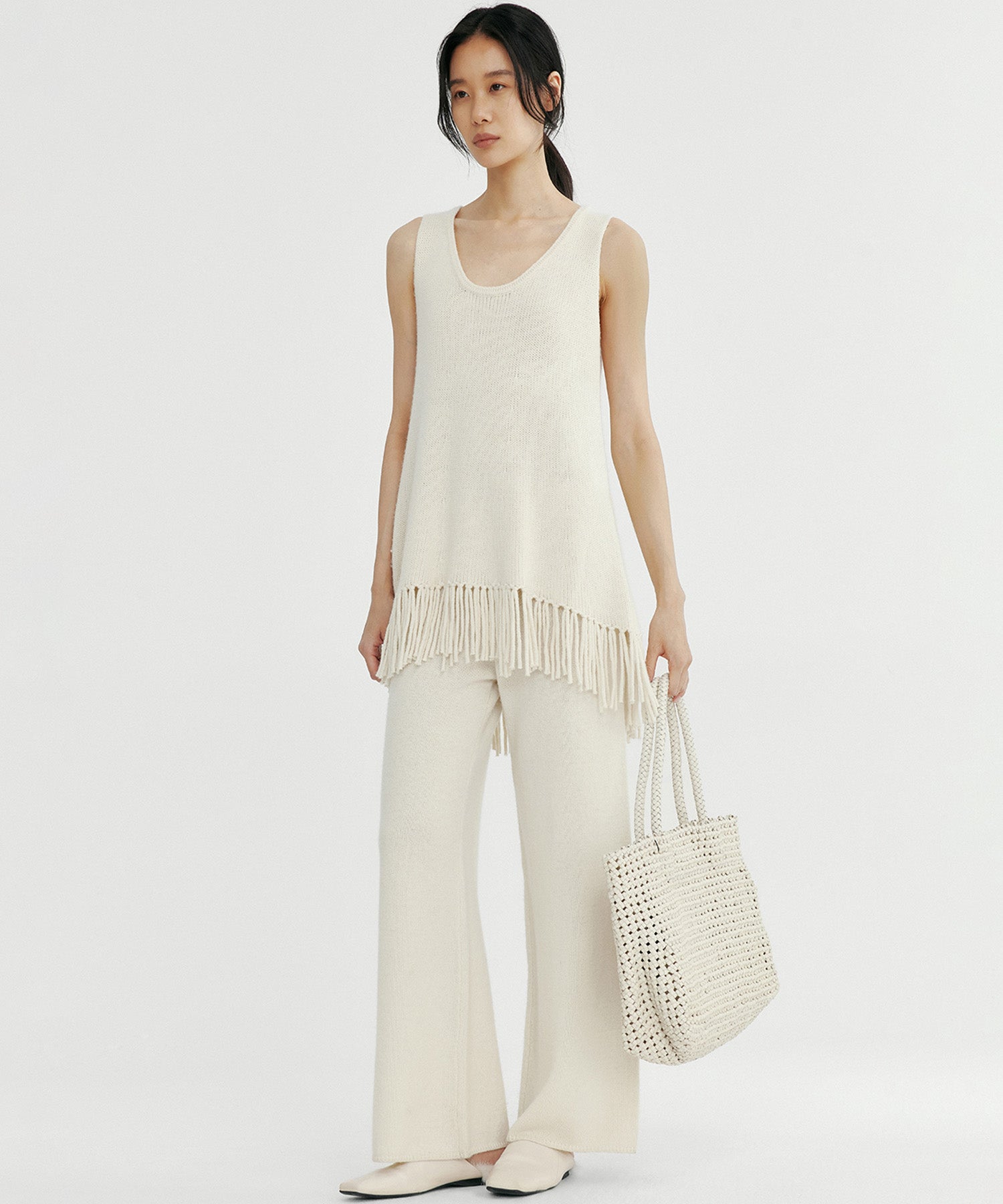 ウールブレンド ワイドニットパンツ