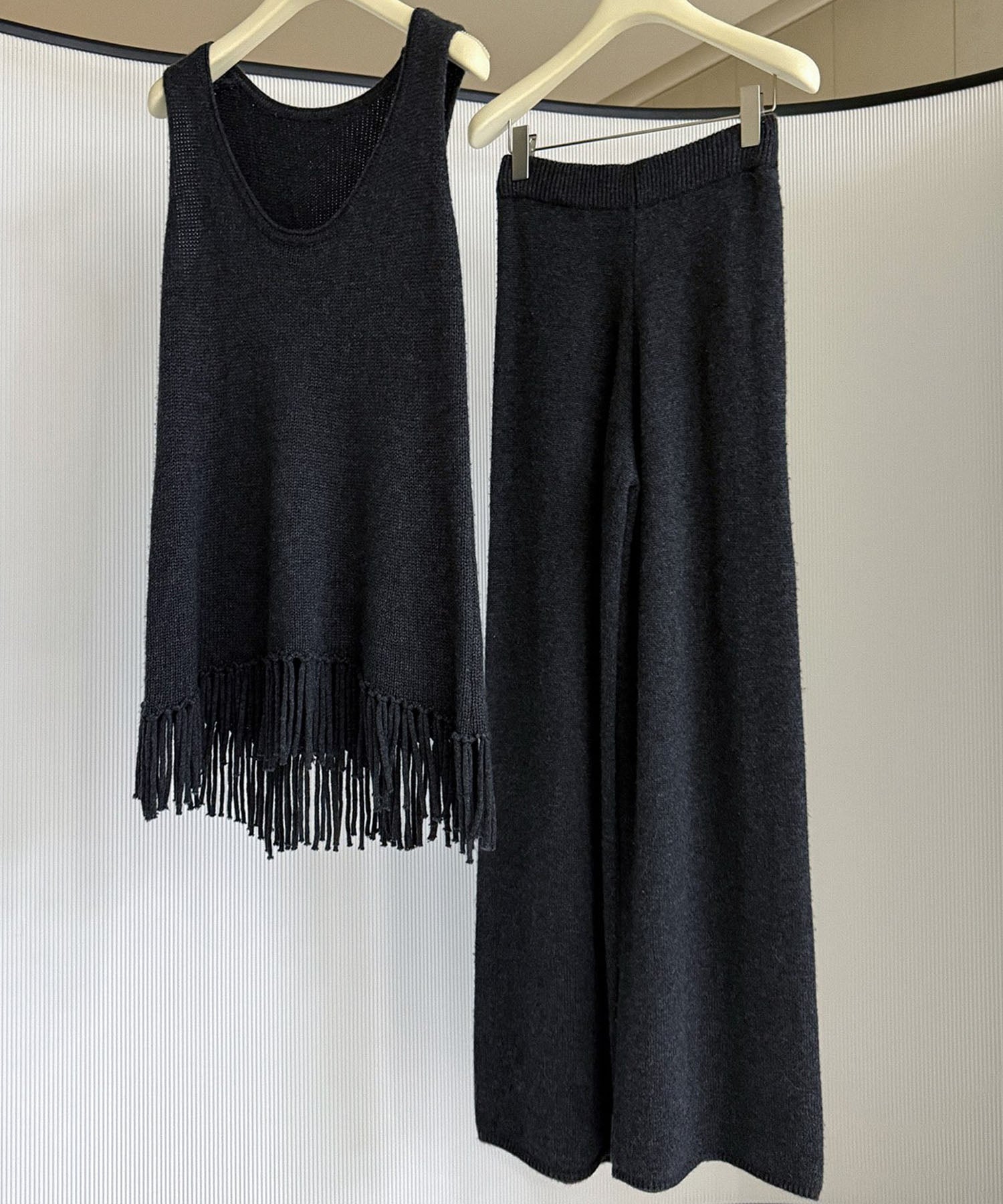 ウールブレンド ワイドニットパンツ