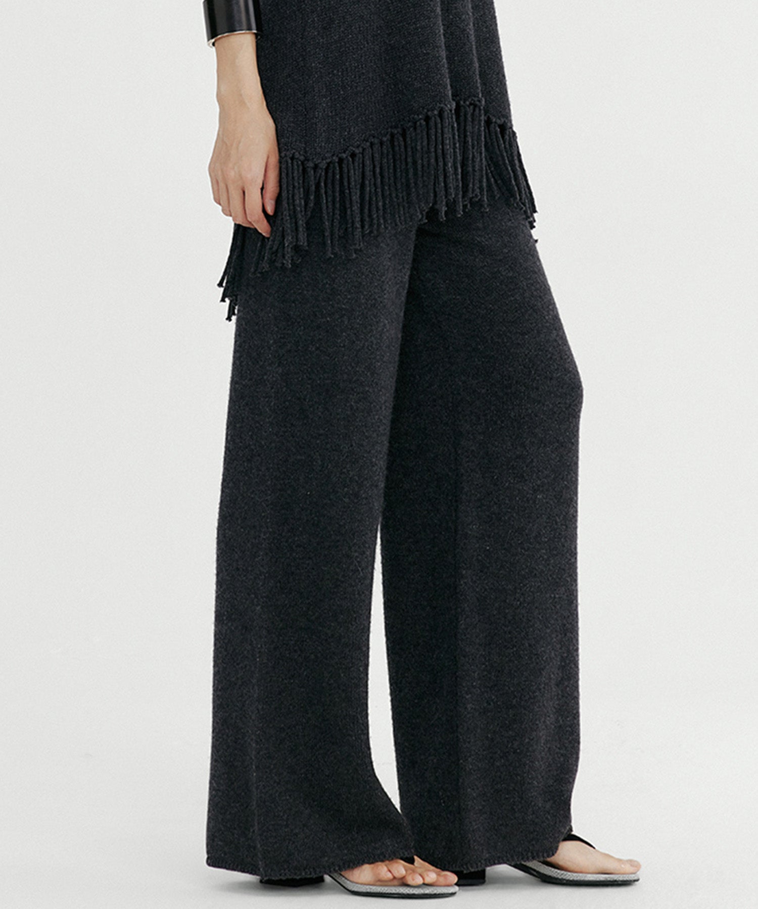 ウールブレンド ワイドニットパンツ