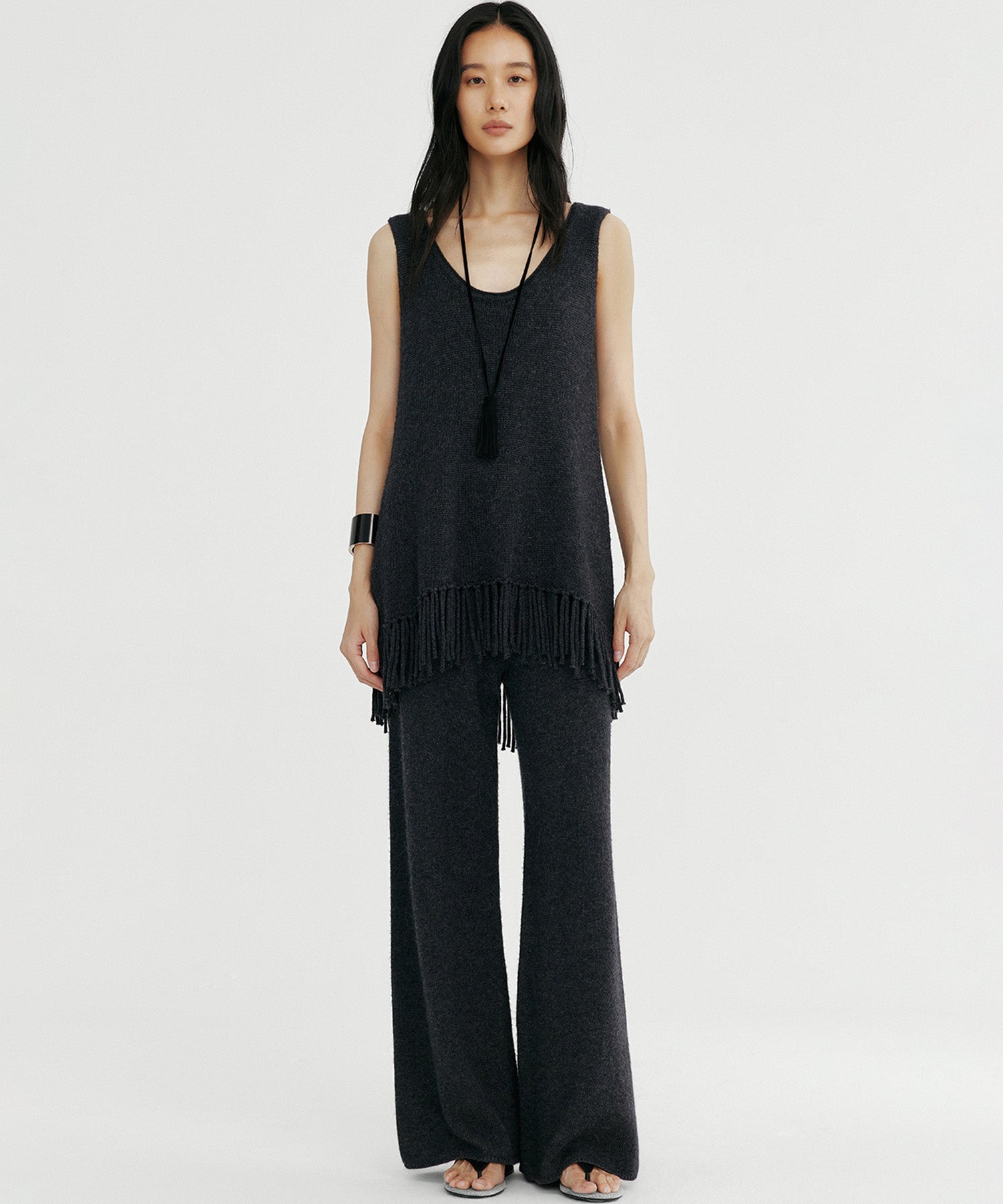 ウールブレンド ワイドニットパンツ