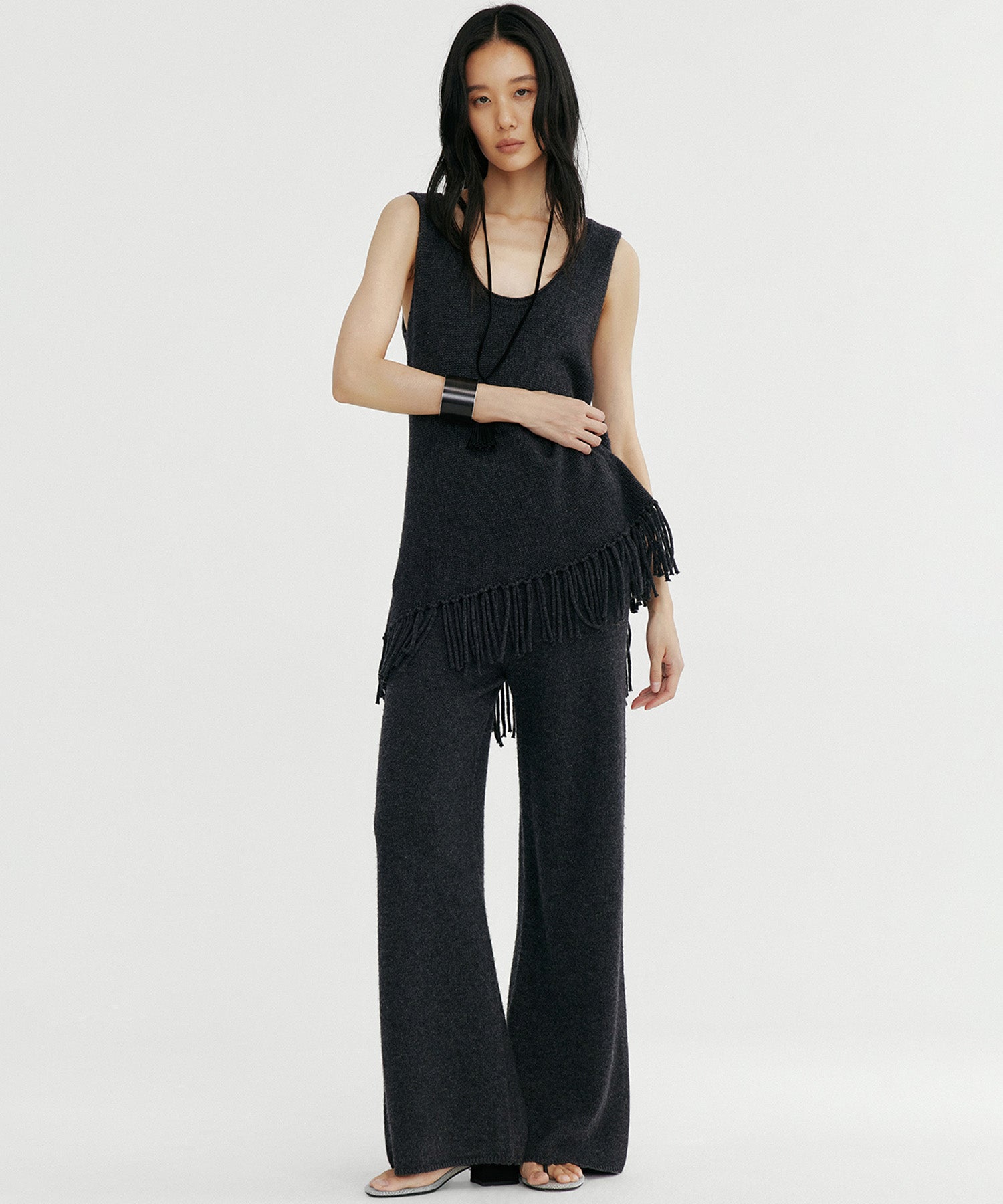 ウールブレンド ワイドニットパンツ