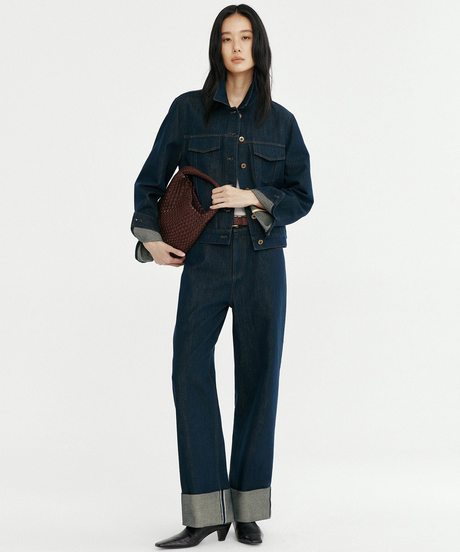 ロールアップ ワイドデニムパンツ