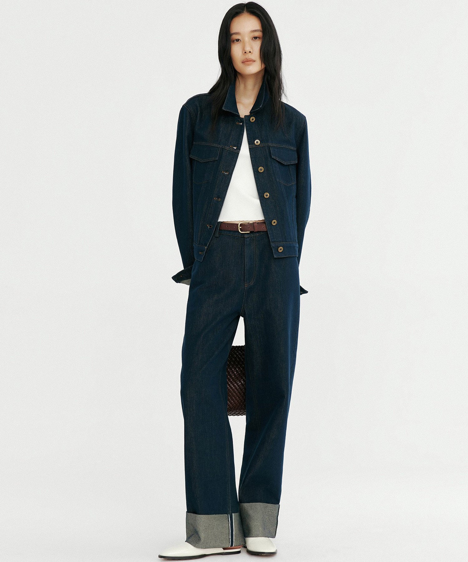 ロールアップ ワイドデニムパンツ