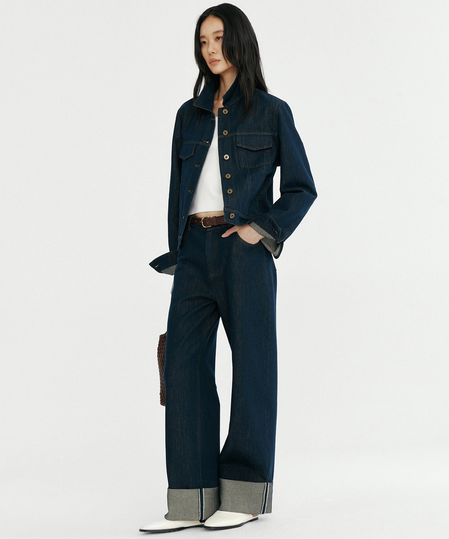 ロールアップ ワイドデニムパンツ