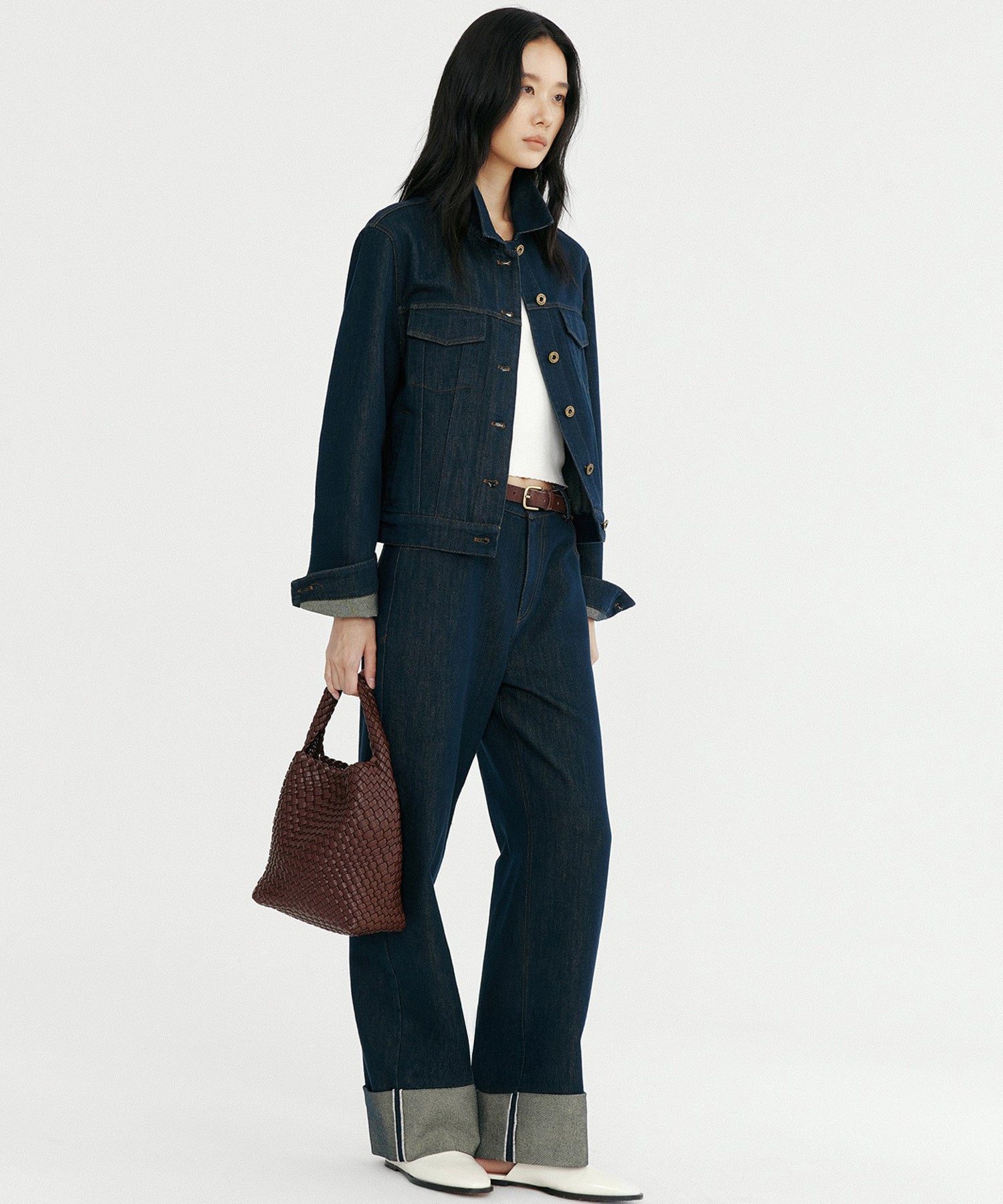 ロールアップ ワイドデニムパンツ