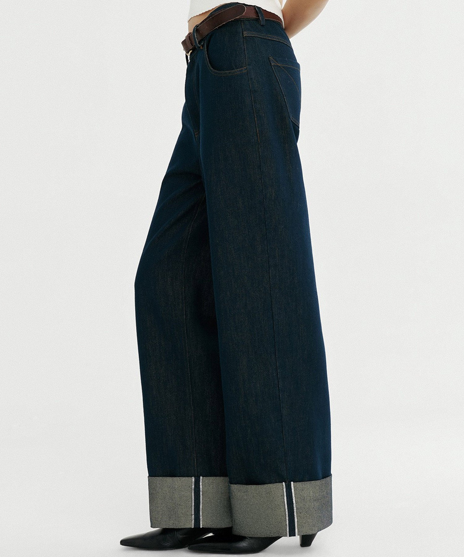 ロールアップ ワイドデニムパンツ
