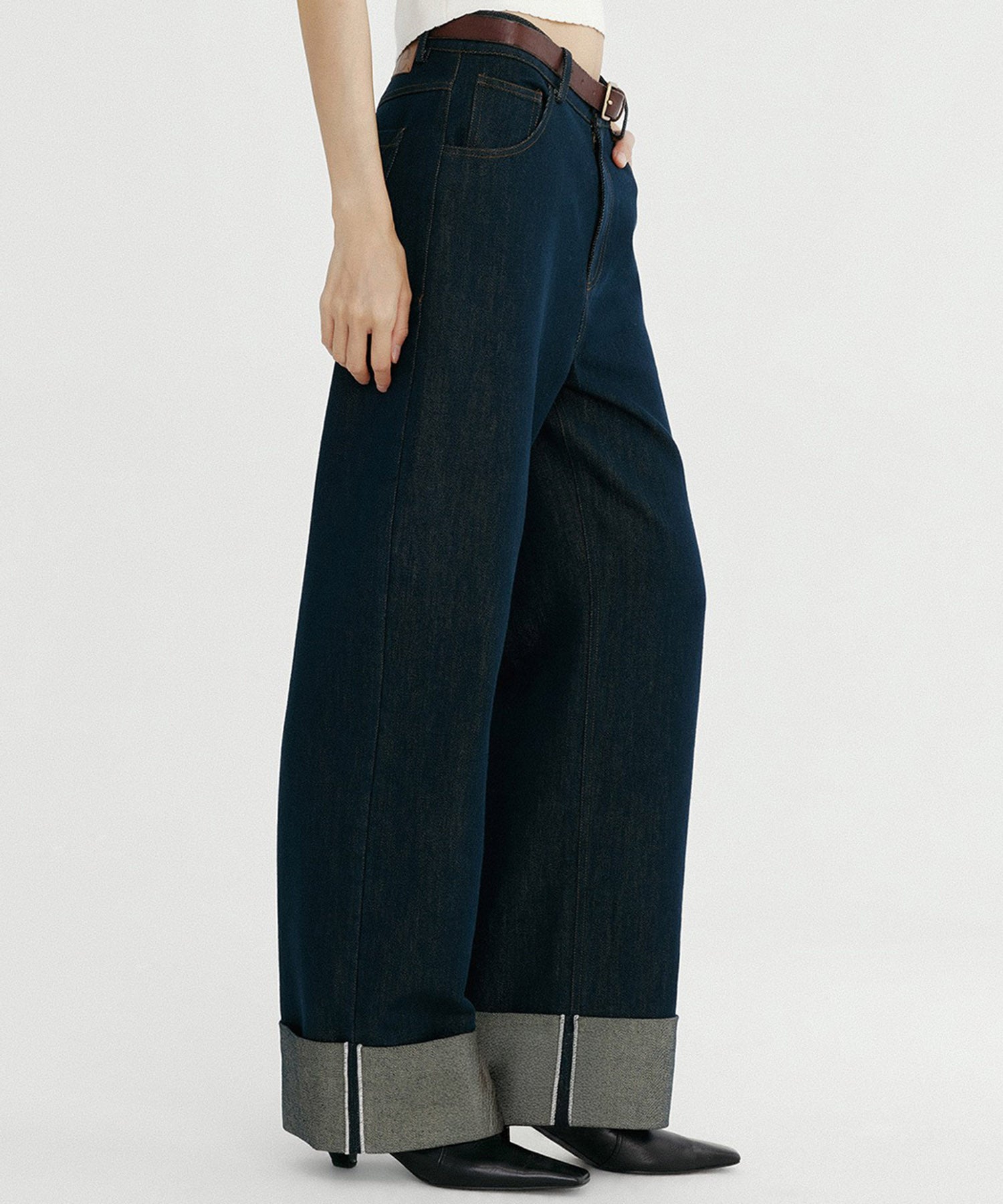 ロールアップ ワイドデニムパンツ
