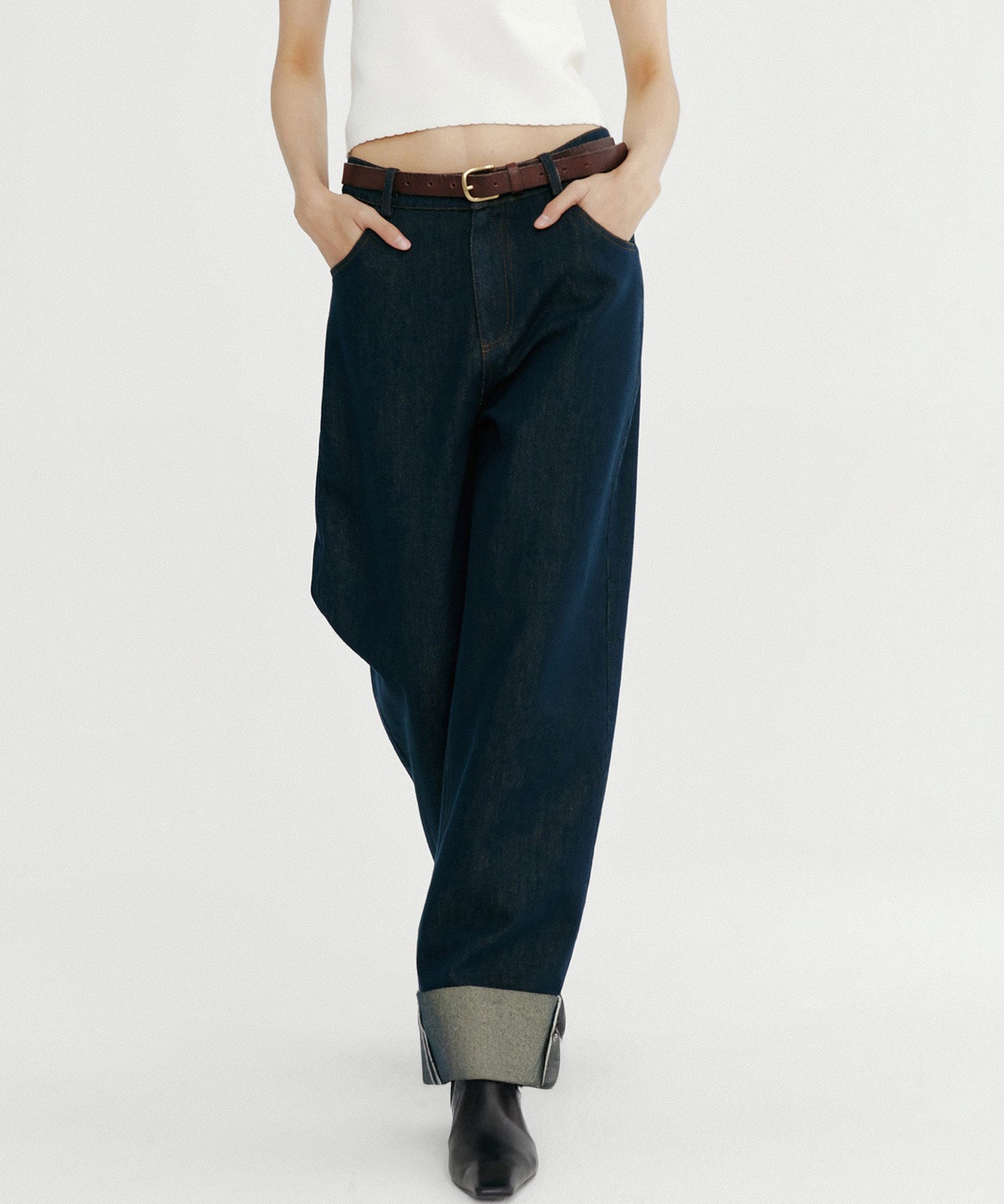 ロールアップ ワイドデニムパンツ