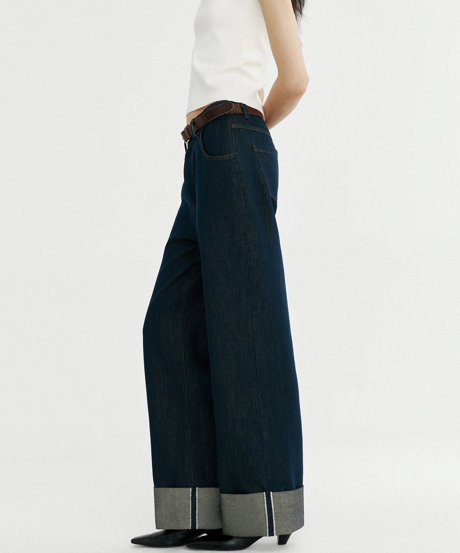 ロールアップ ワイドデニムパンツ