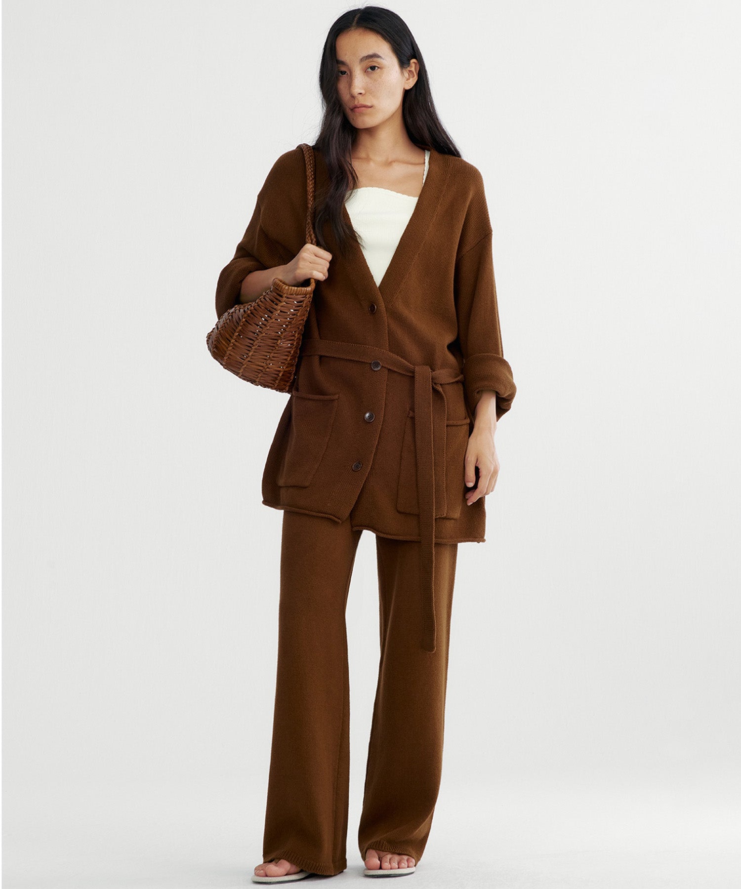 【12月上旬お届け予約商品】カシミヤブレンド ワイドニットパンツ