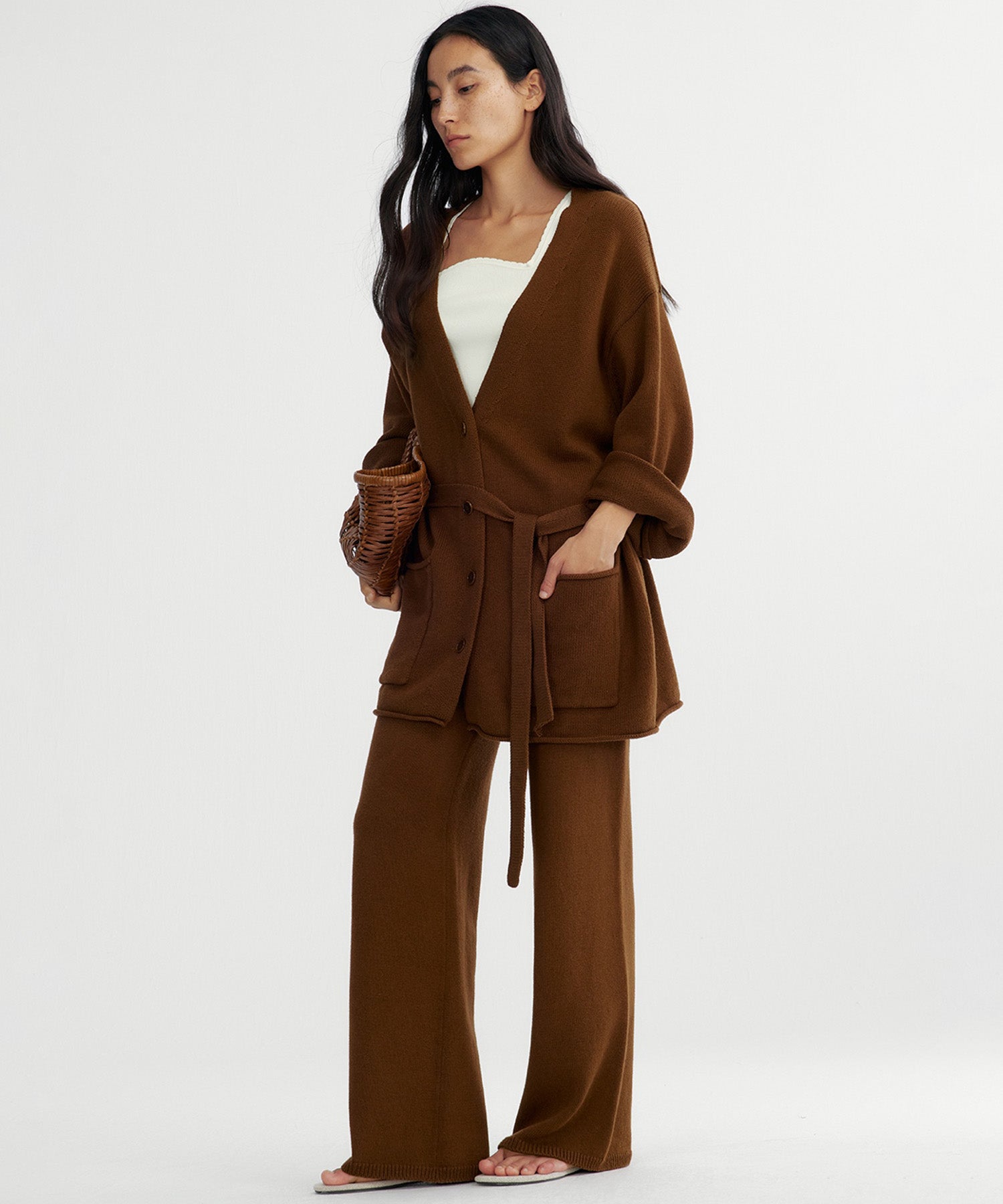 【12月上旬お届け予約商品】カシミヤブレンド ワイドニットパンツ