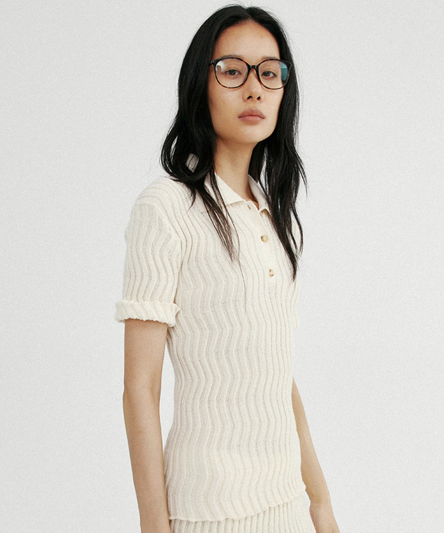 【12月上旬お届け予約商品】ウェービーニットポロシャツ