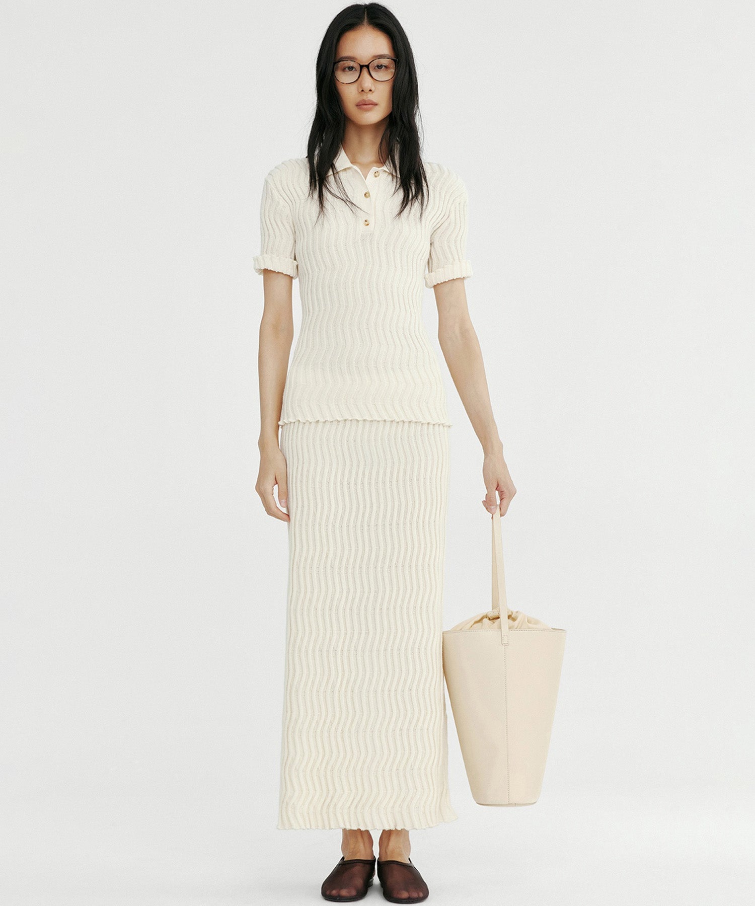 【12月上旬お届け予約商品】ウェービーニットポロシャツ