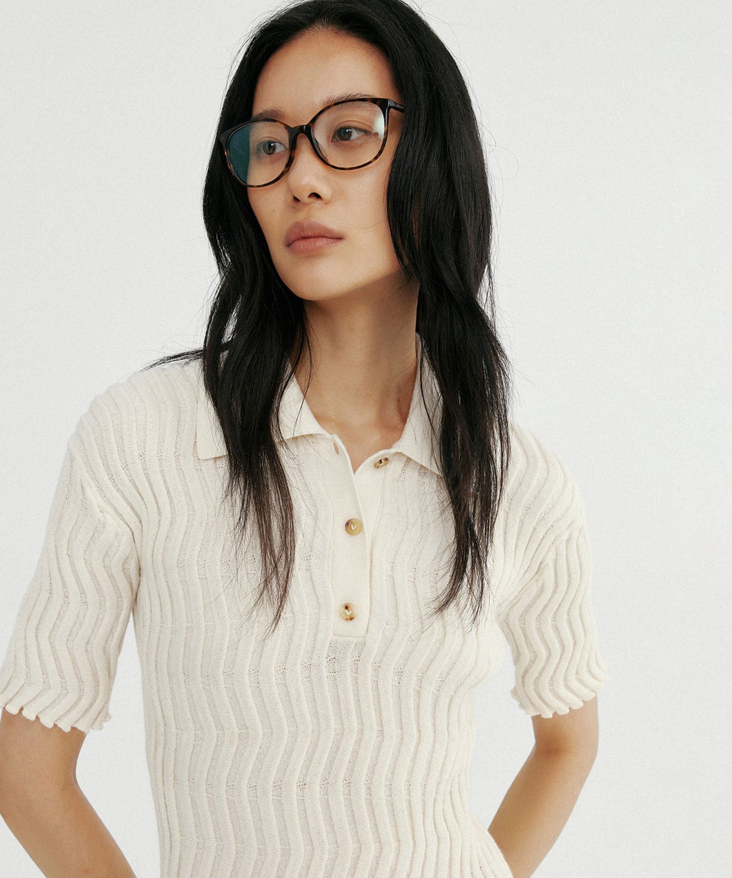 【12月上旬お届け予約商品】ウェービーニットポロシャツ