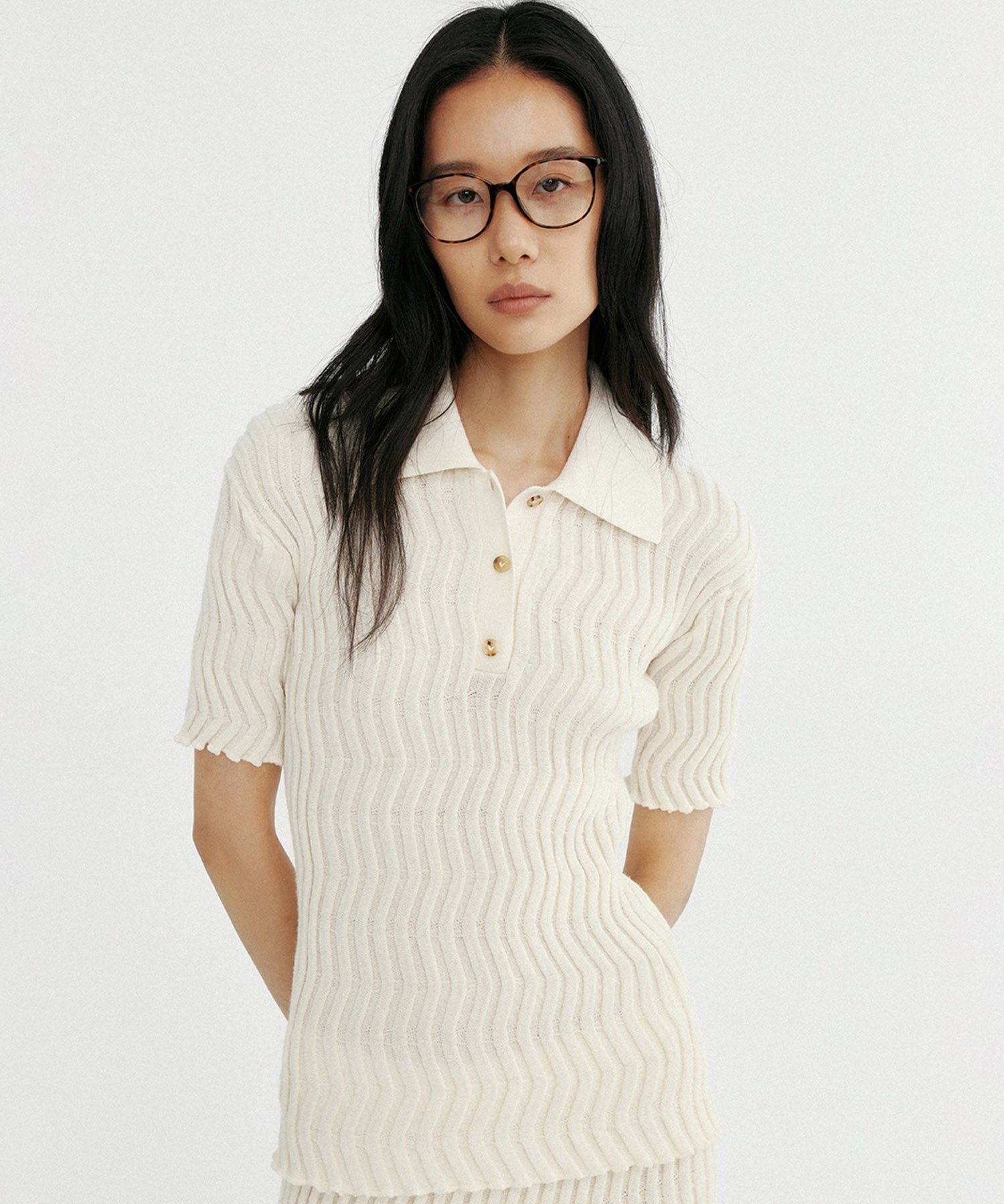 【12月上旬お届け予約商品】ウェービーニットポロシャツ