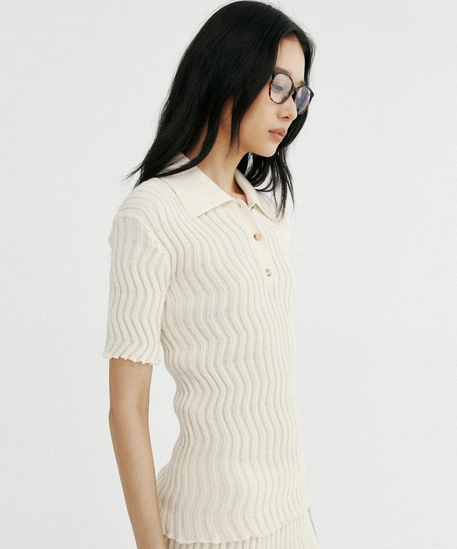 【12月上旬お届け予約商品】ウェービーニットポロシャツ