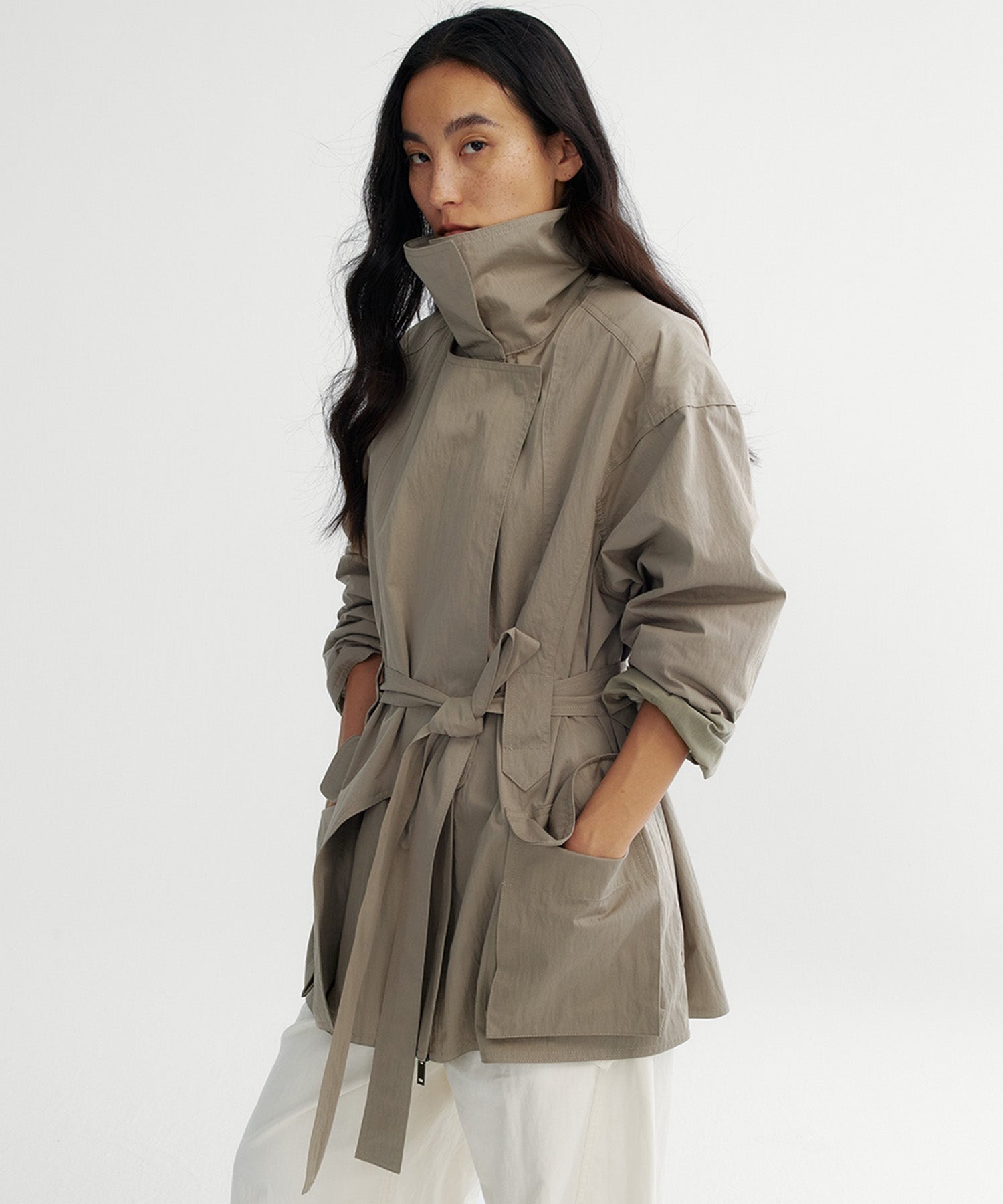 2wayカラー トレンチミドルコート