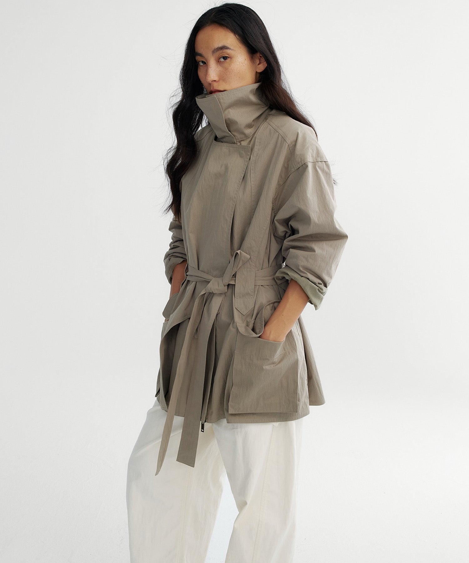 2wayカラー トレンチミドルコート