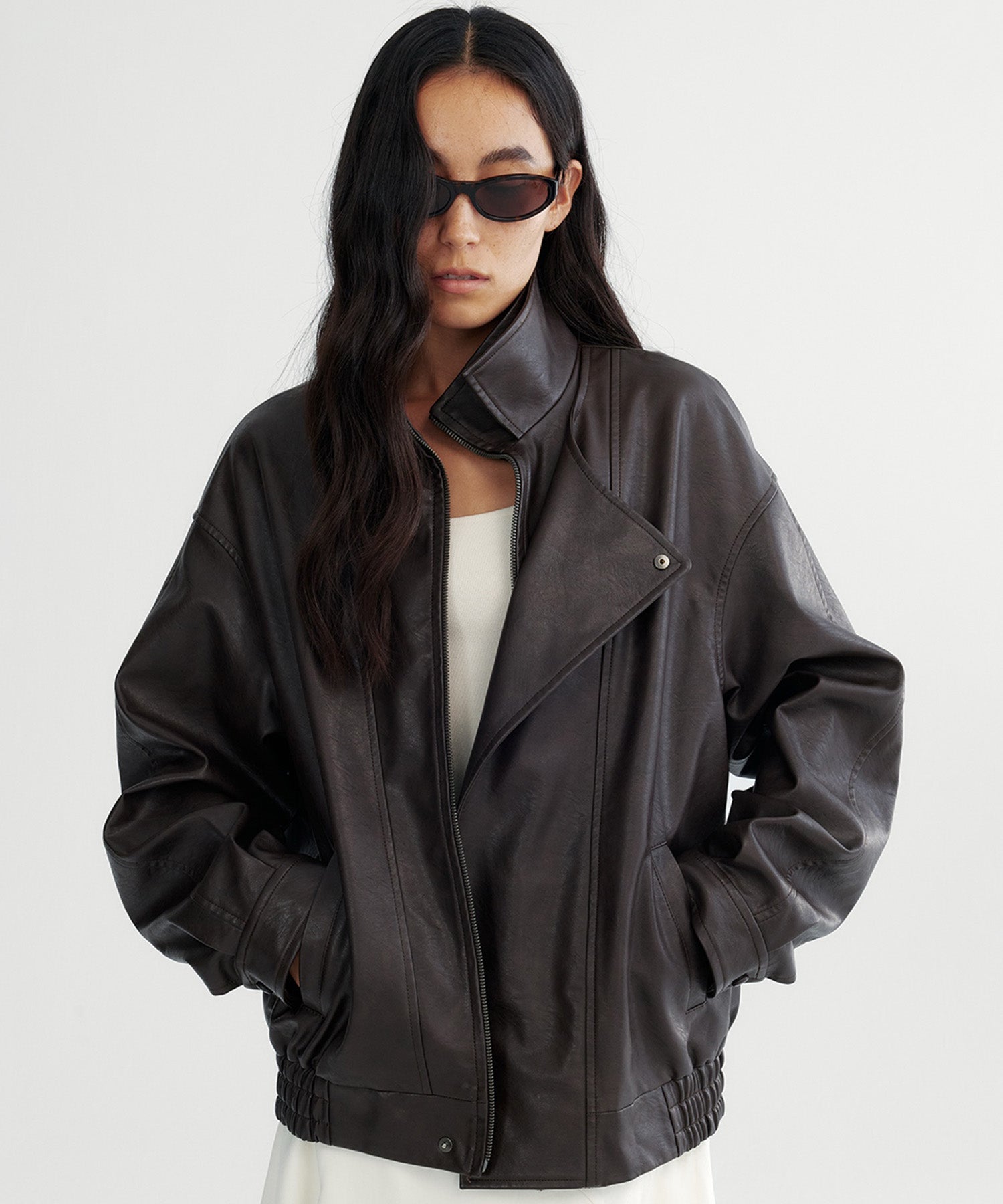 ダブルカラーシンセティックレザージャケット