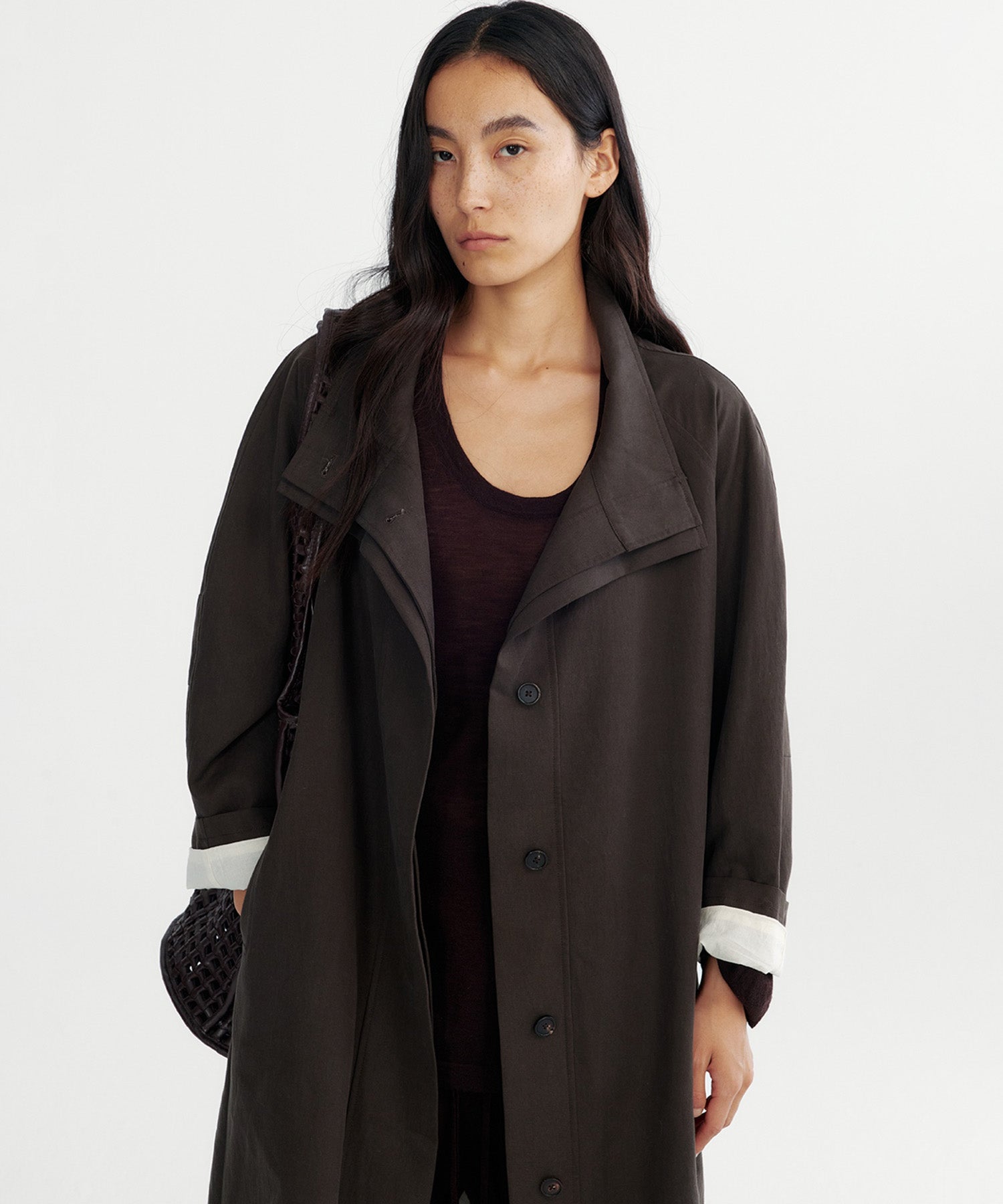 スタンドカラー ロングコート