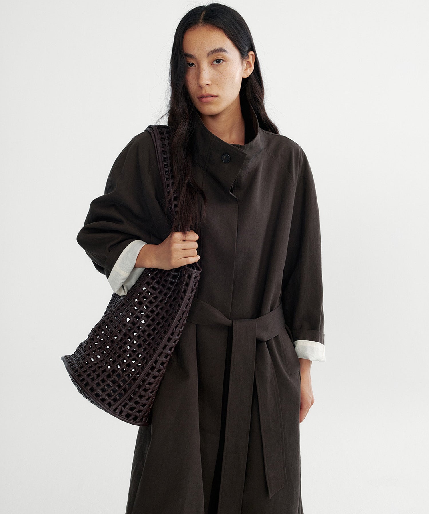 スタンドカラー ロングコート