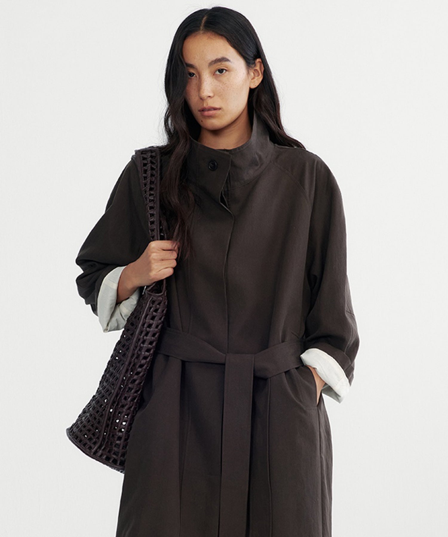 スタンドカラー ロングコート