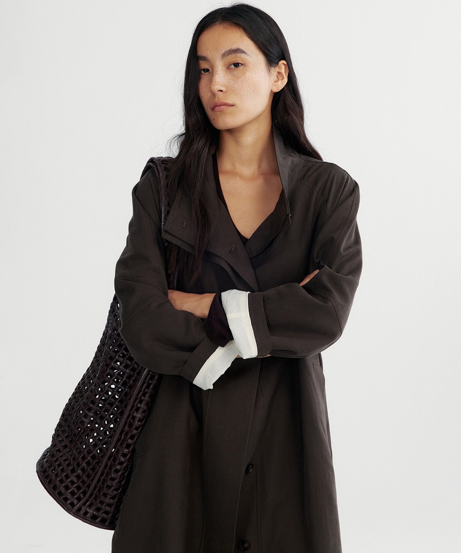 スタンドカラー ロングコート