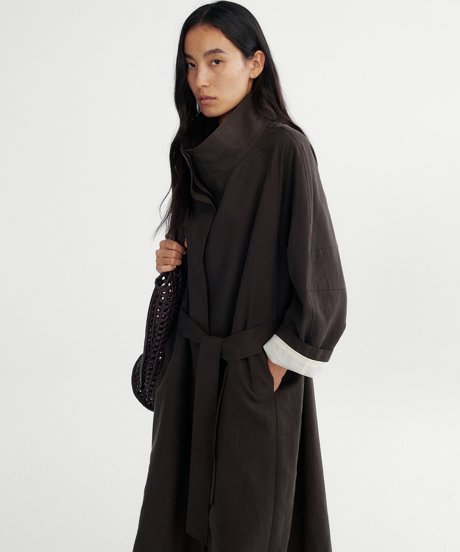 スタンドカラー ロングコート