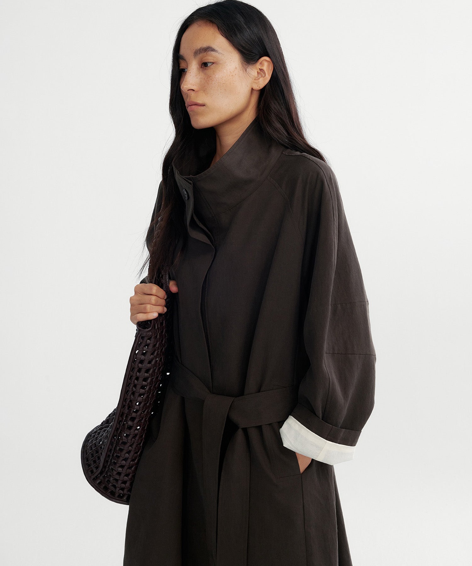 スタンドカラー ロングコート