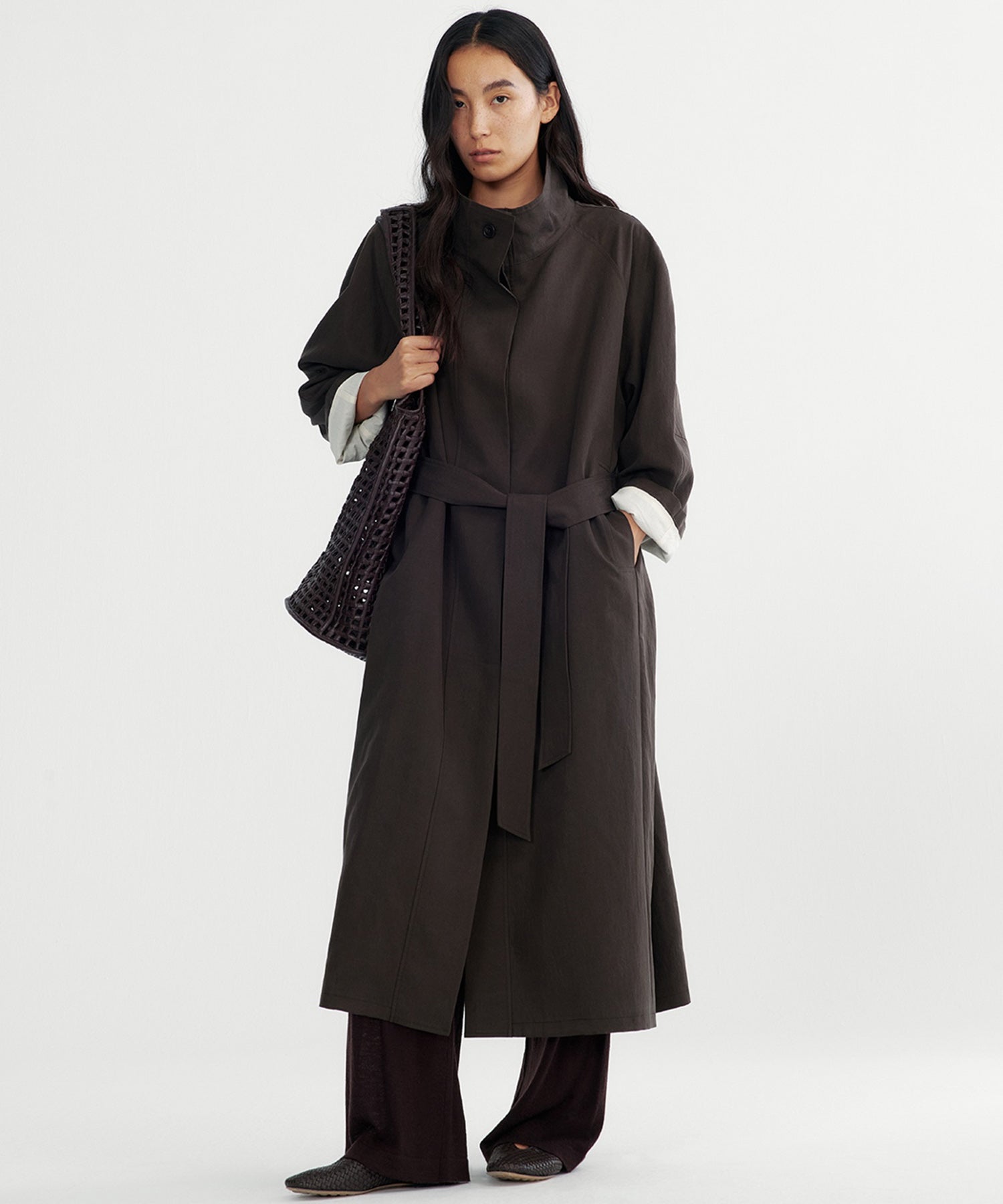 スタンドカラー ロングコート