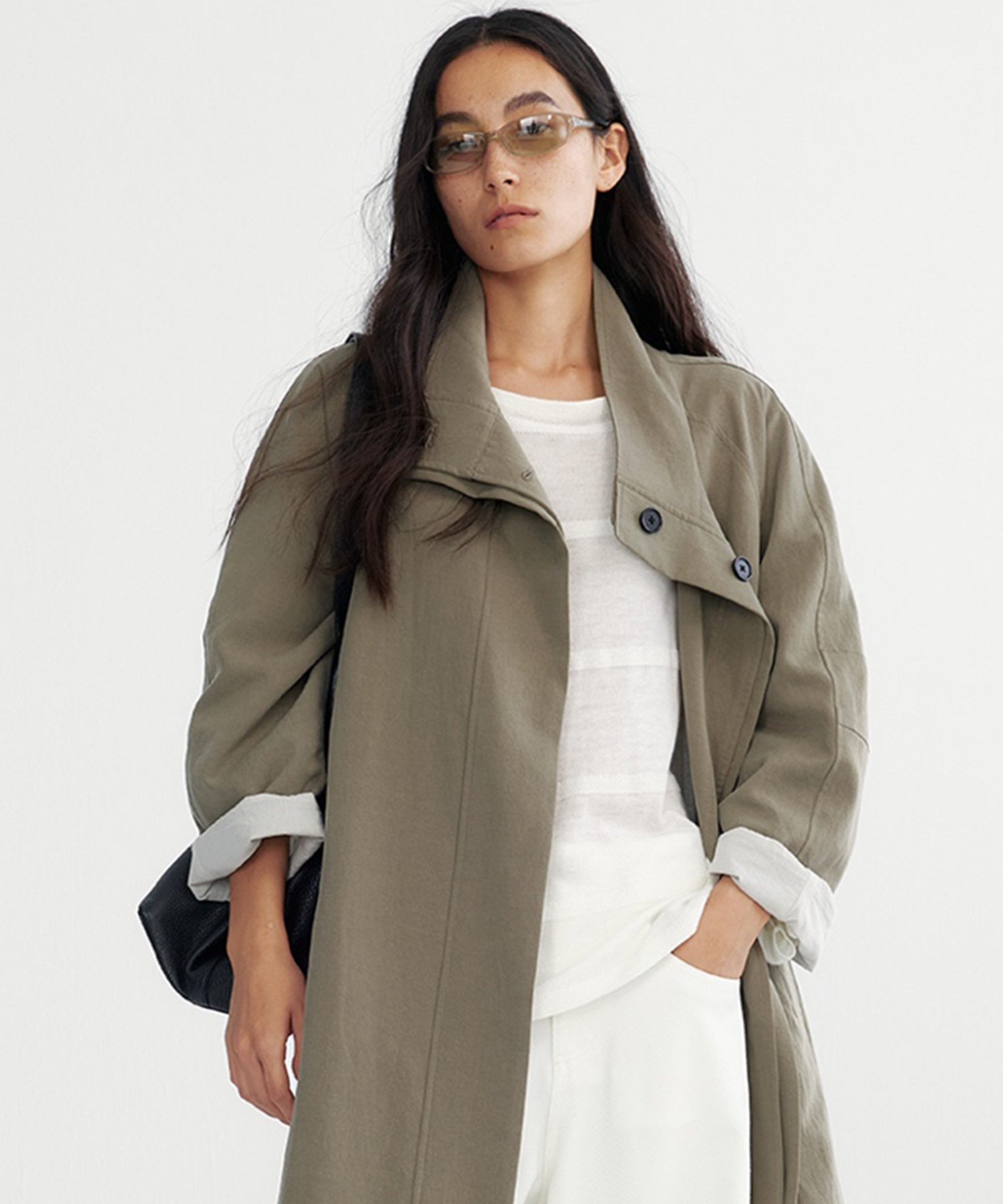 スタンドカラー ロングコート