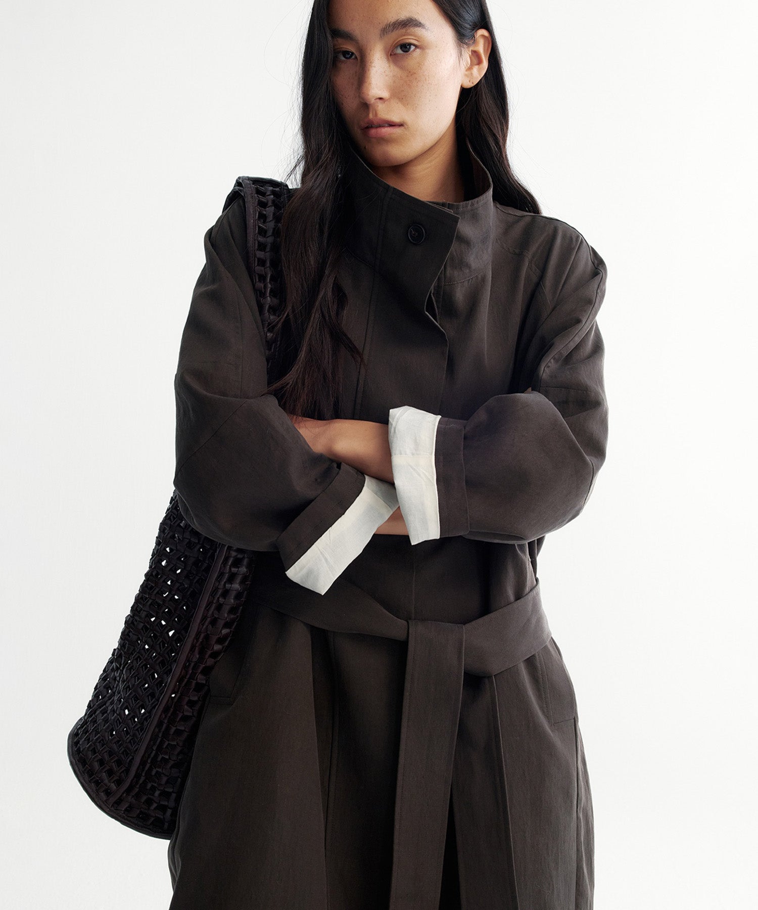 スタンドカラー ロングコート