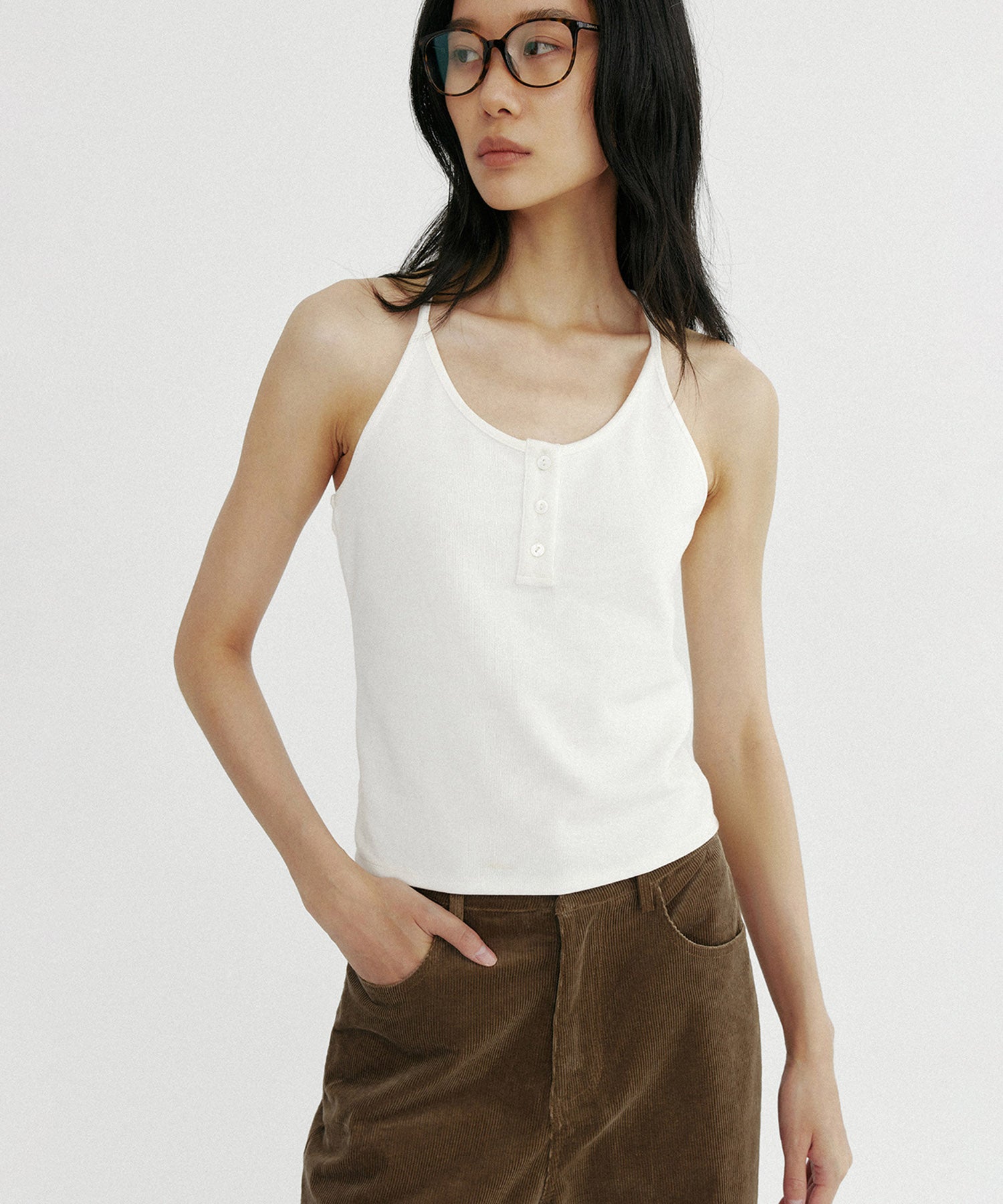 バッククロス リブタンクトップ