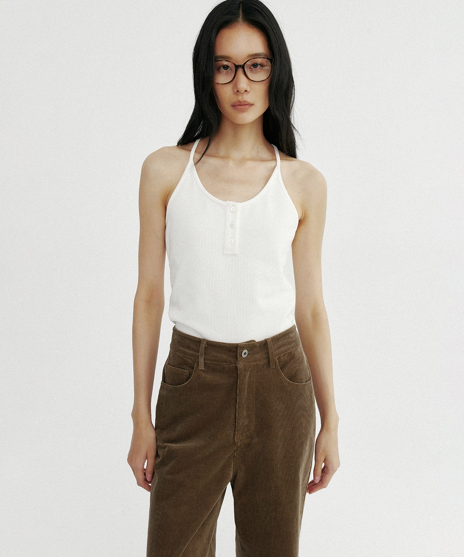 バッククロス リブタンクトップ