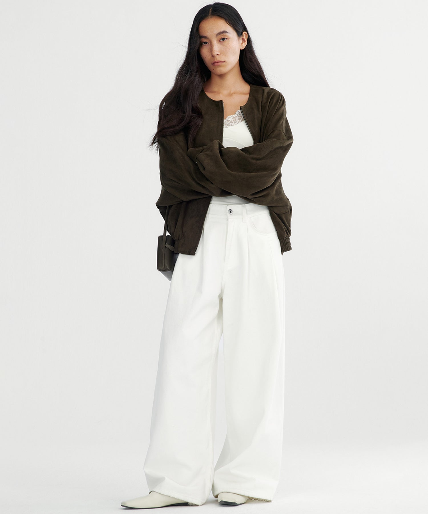 スエードライクノーカラーブルゾン