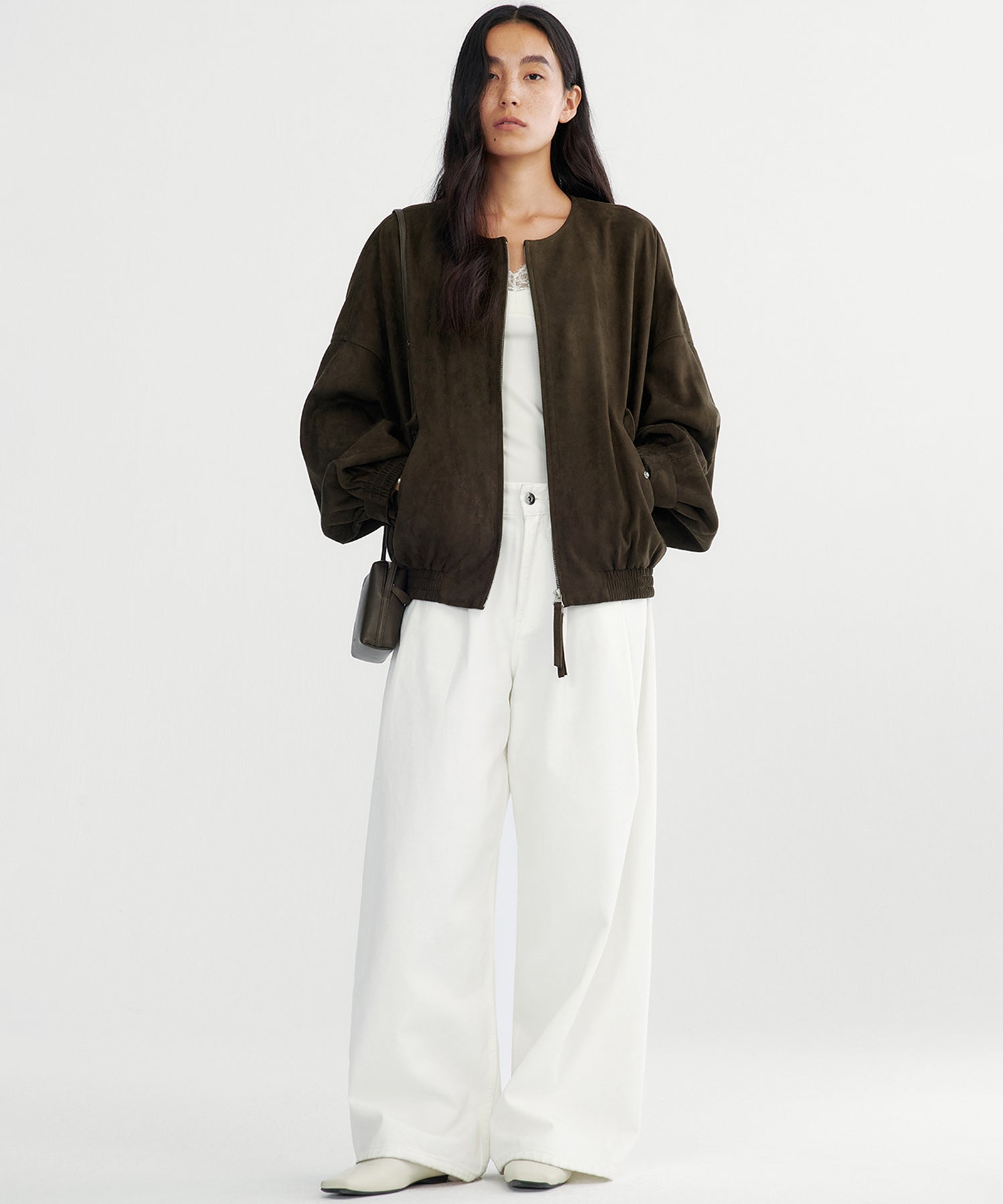 スエードライクノーカラーブルゾン