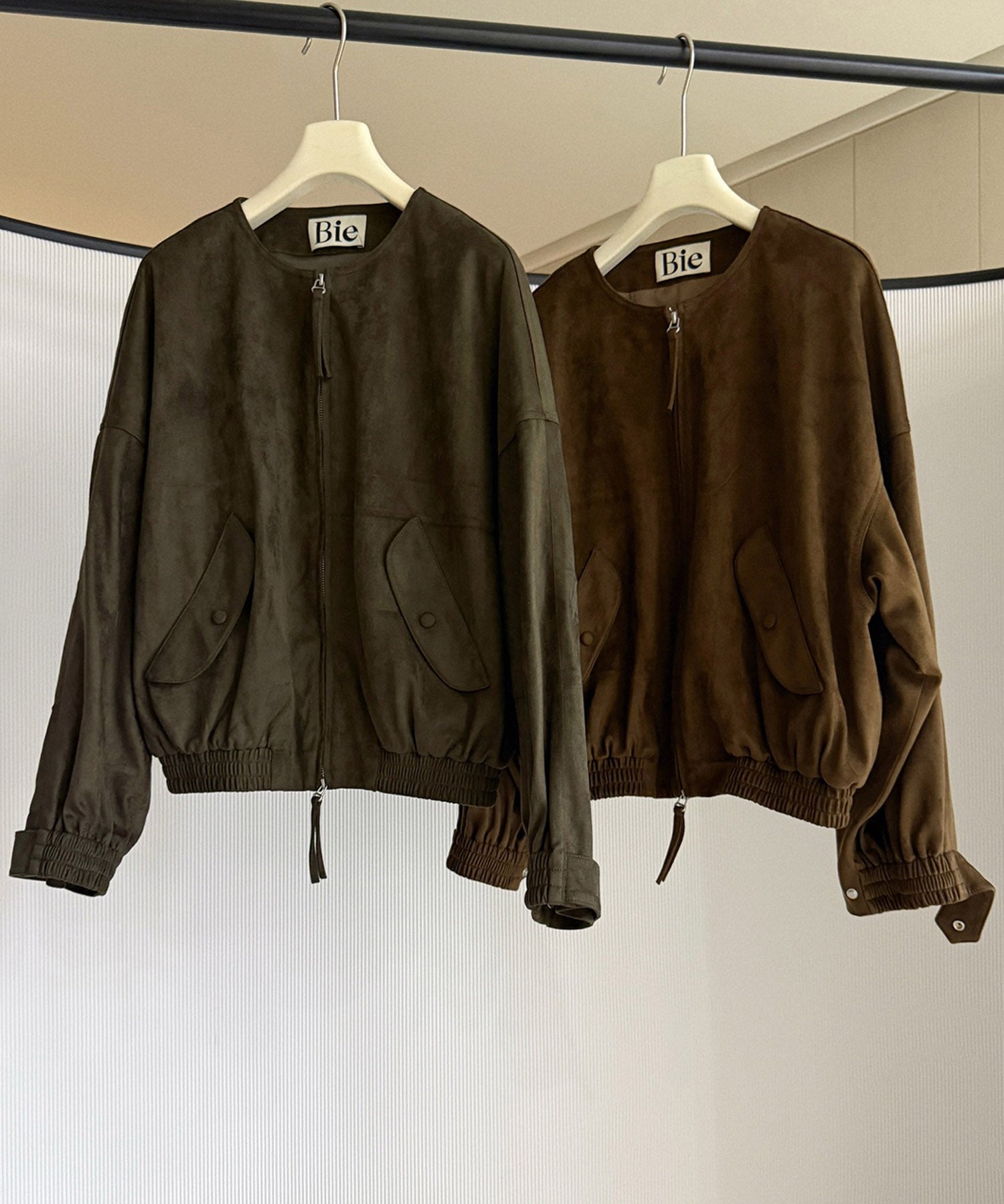 スエードライクノーカラーブルゾン